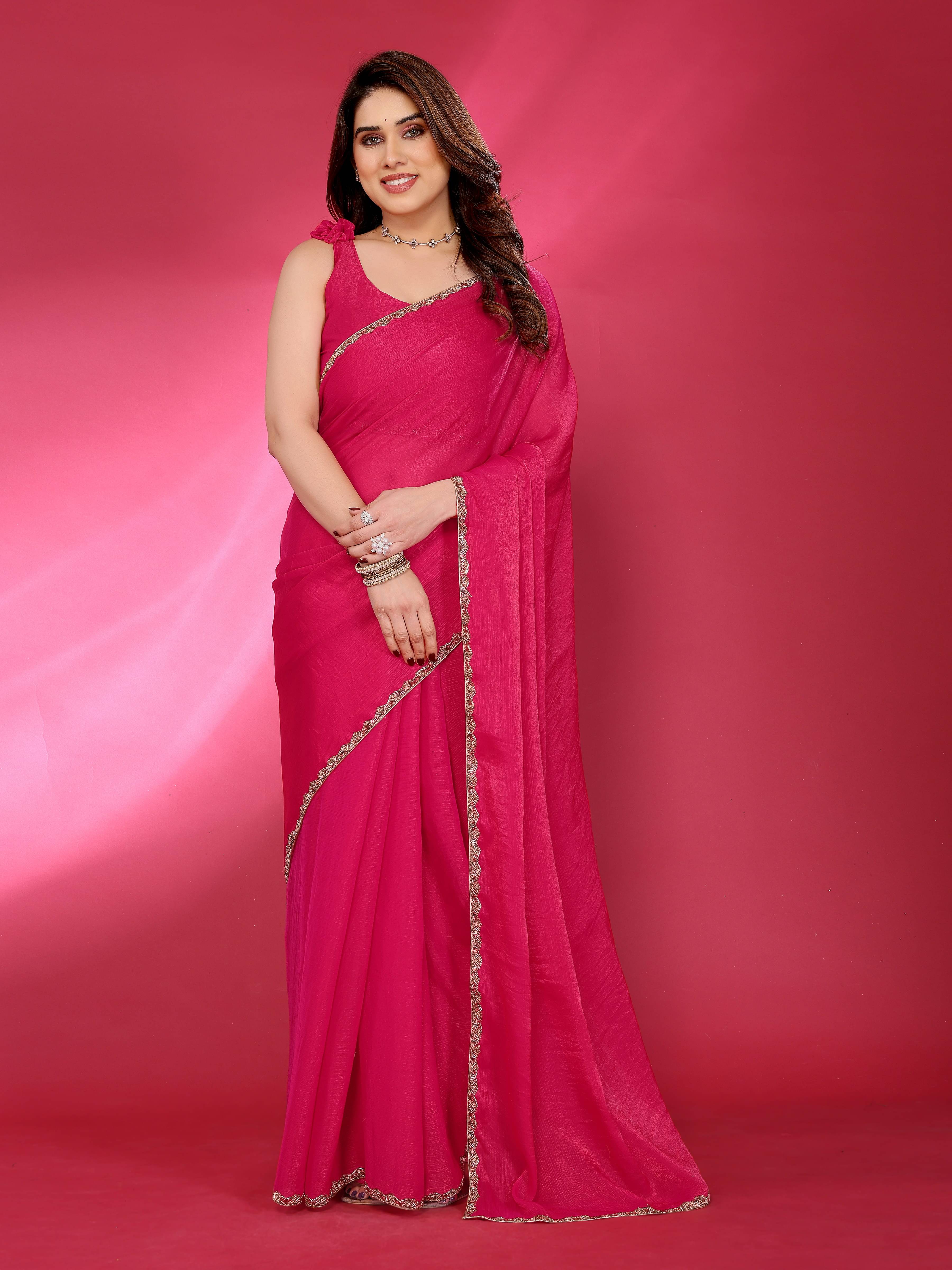 VEDANT VASTRAM Silk Blend Embellished Saree With Unstitched Blouse Piece ( Pink ) VEDANT VASTRAM Silk Blend Embellished Saree With Unstitched Blouse Piece ( Pink )