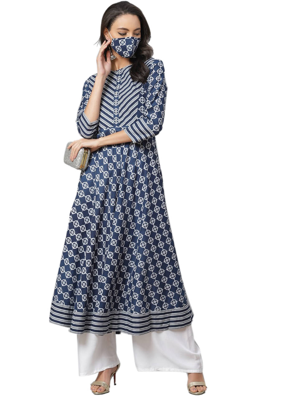 Yash Gallery Women's Cotton Printed Anarkali Kurti - ( Blue ) Yash Gallery Women's Cotton Printed Anarkali Kurti - ( Blue )