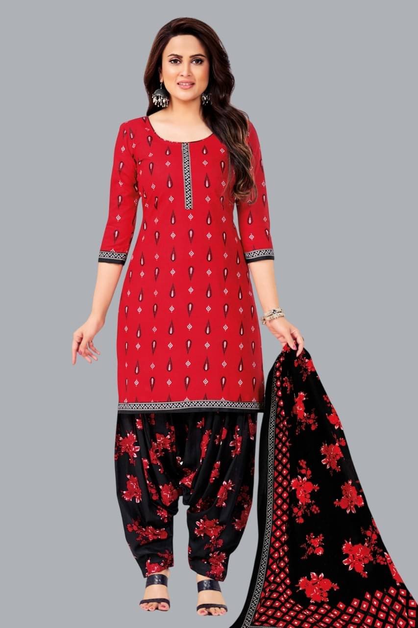     			shree jeenmata collection Women Cotton Printed Straight Kurti With Patiala Salwar ( Red )