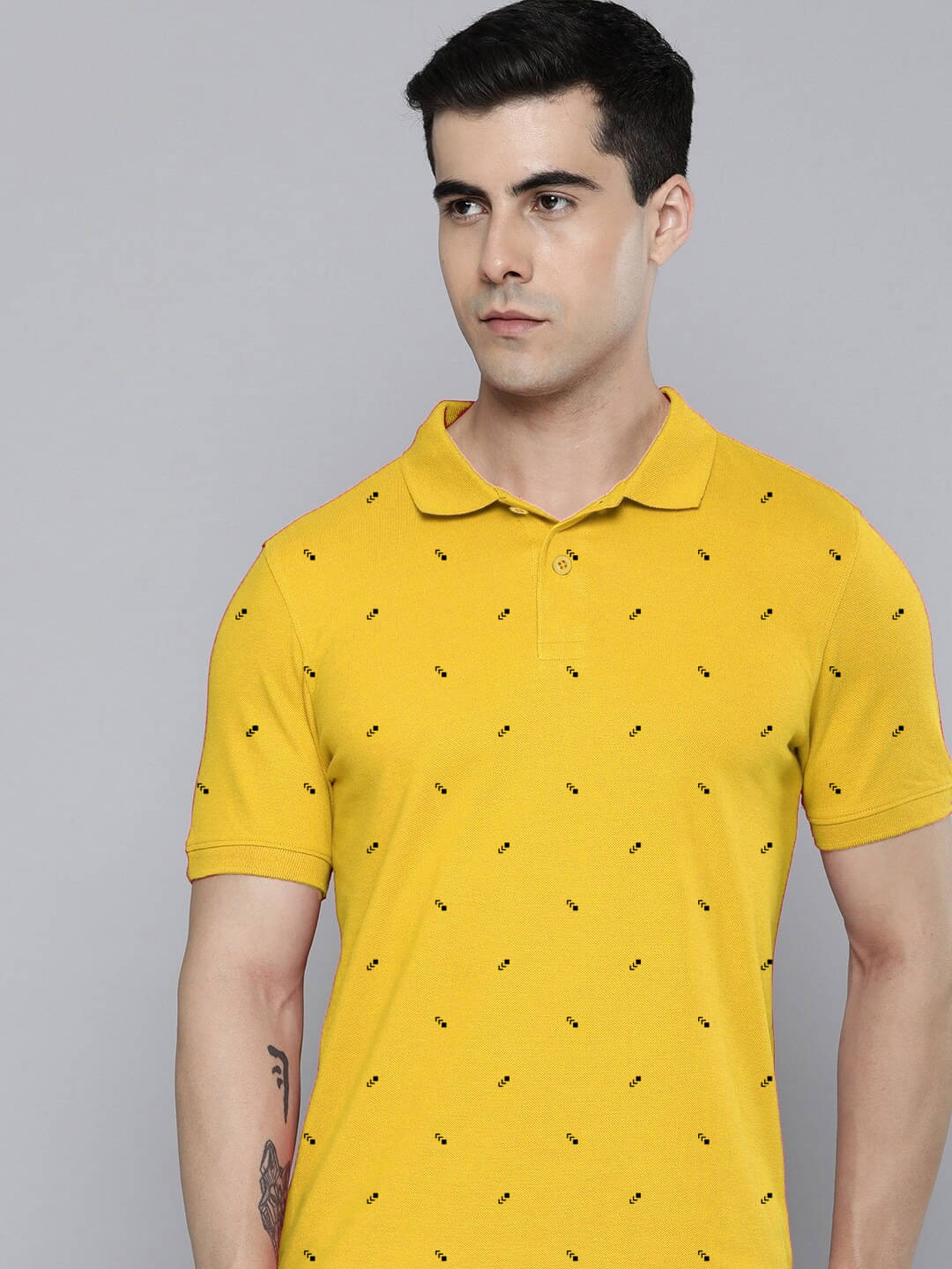 AIN6 Men Cotton Blend Regular Fit Printed Polo T Shirt ( Mustard ) AIN6 Men Cotton Blend Regular Fit Printed Polo T Shirt ( Mustard )