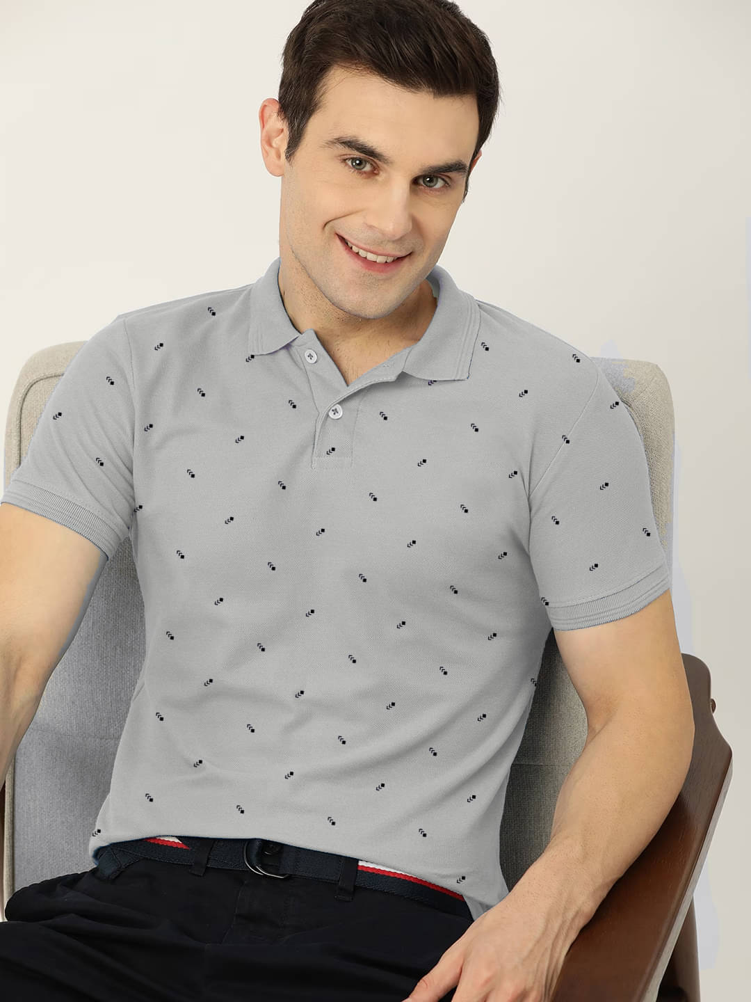 AIN6 Men Cotton Blend Regular Fit Printed Polo T Shirt ( Grey ) AIN6 Men Cotton Blend Regular Fit Printed Polo T Shirt ( Grey )