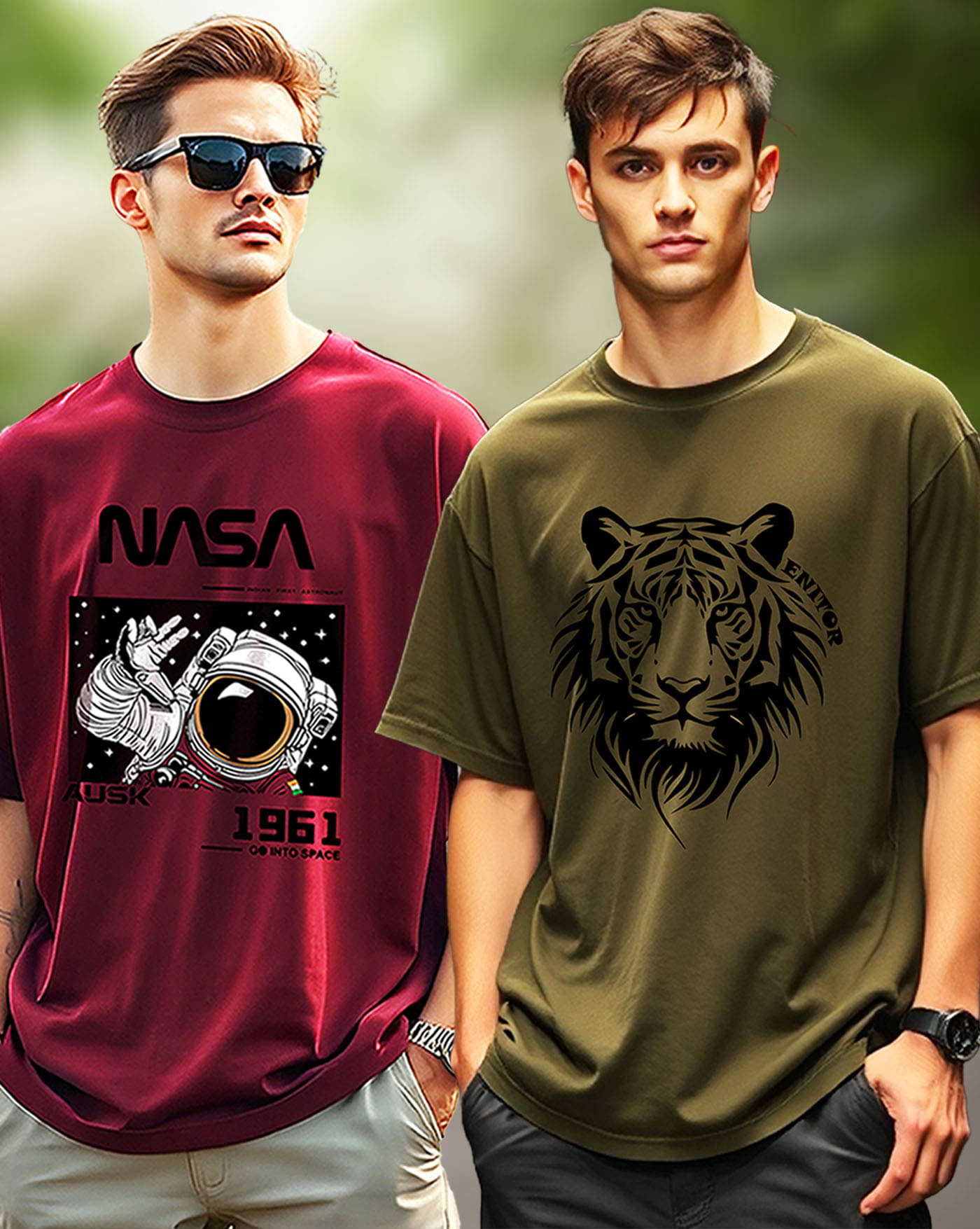     			AUSK Men Cotton Blend Oversized Fit Printed T-Shirt ( Green )