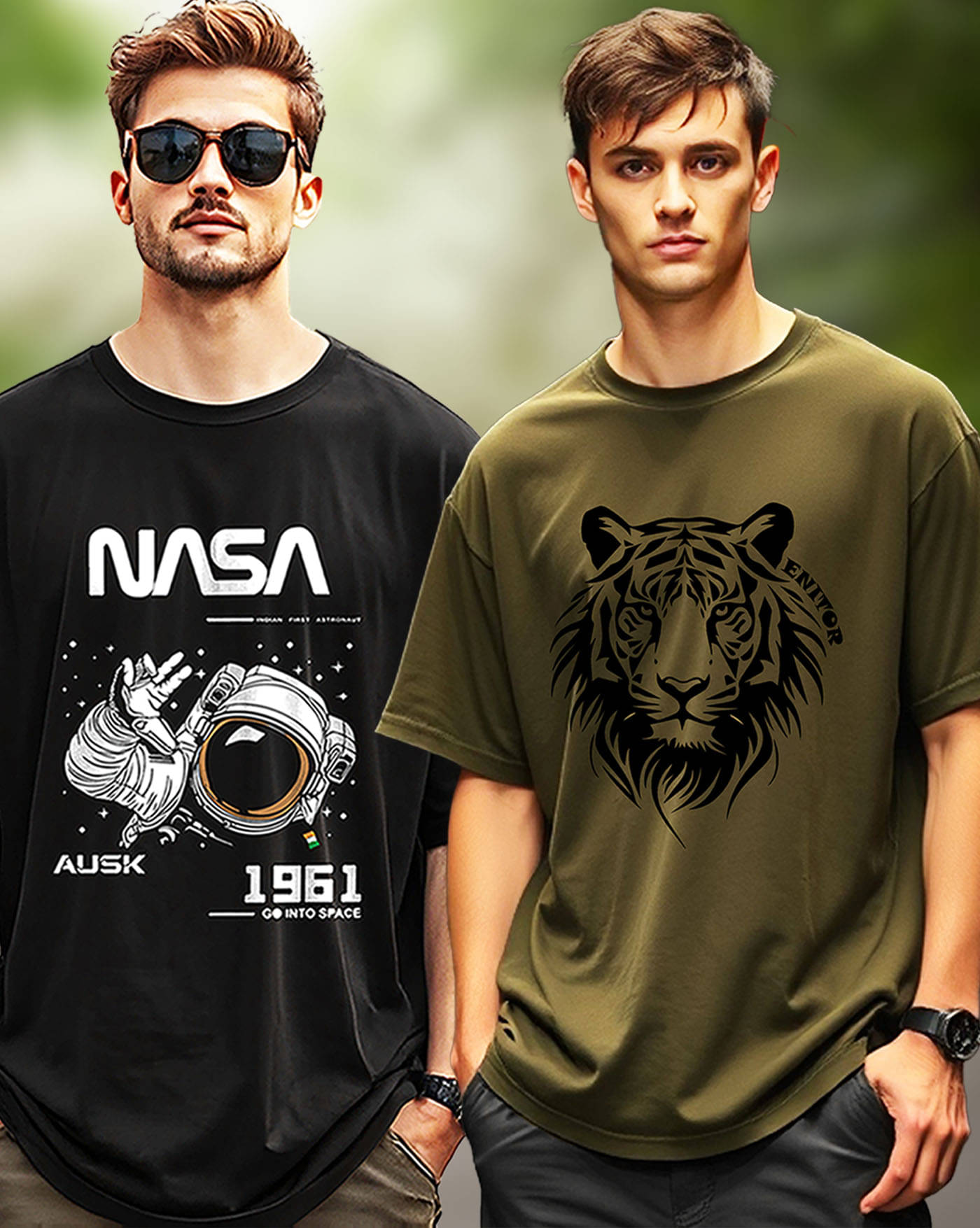     			AUSK Men Cotton Blend Oversized Fit Printed T-Shirt ( Green )