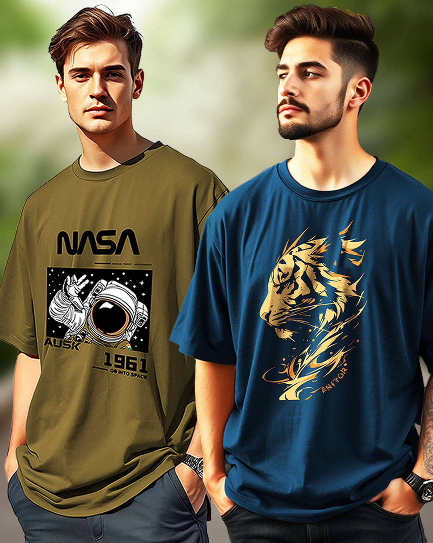 AUSK Men Cotton Blend Oversized Fit Printed T-Shirt ( Teal ) AUSK Men Cotton Blend Oversized Fit Printed T-Shirt ( Teal )