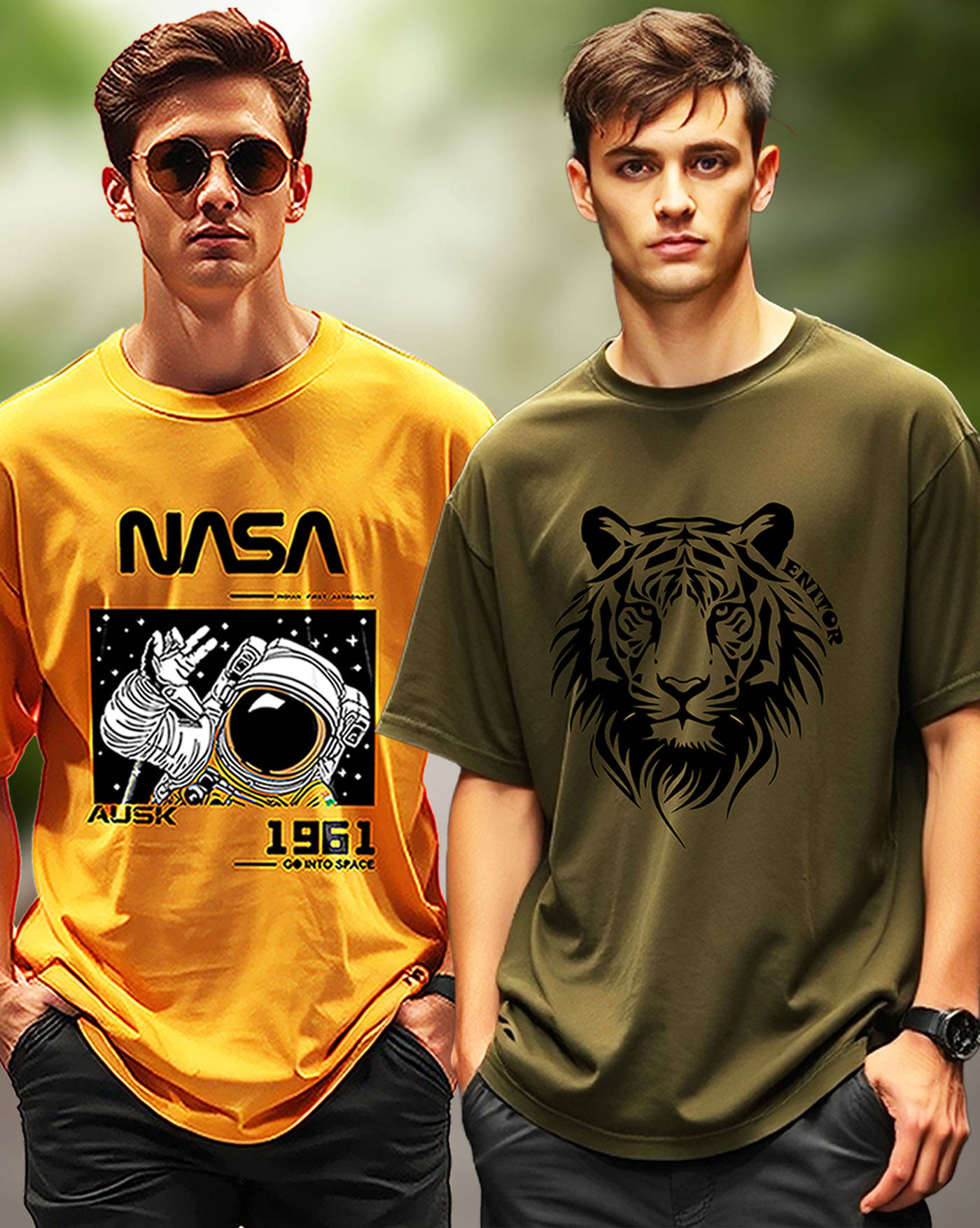AUSK Men Cotton Blend Oversized Fit Printed T-Shirt ( Green ) AUSK Men Cotton Blend Oversized Fit Printed T-Shirt ( Green )