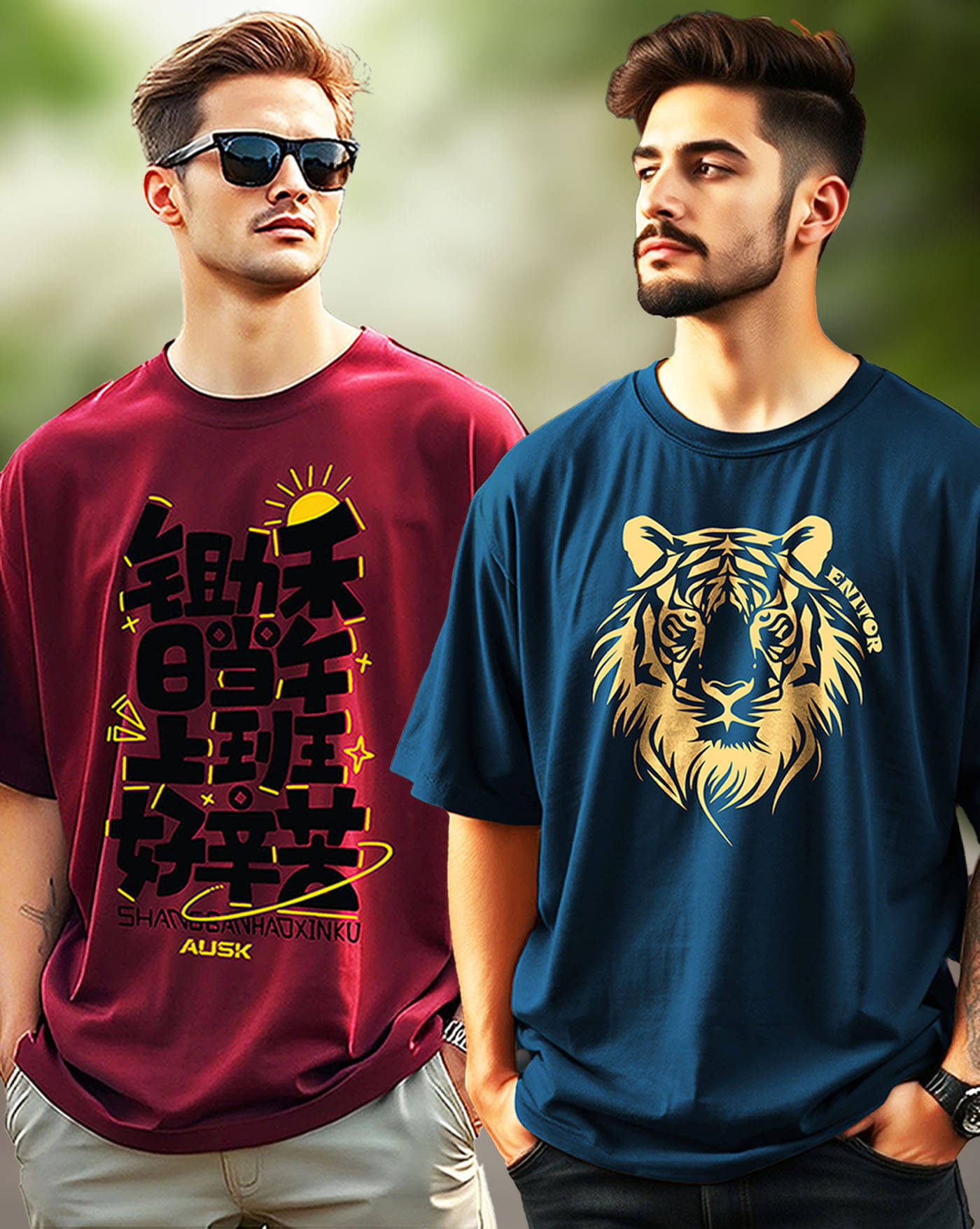     			AUSK Men Cotton Blend Oversized Fit Printed T-Shirt ( Teal )