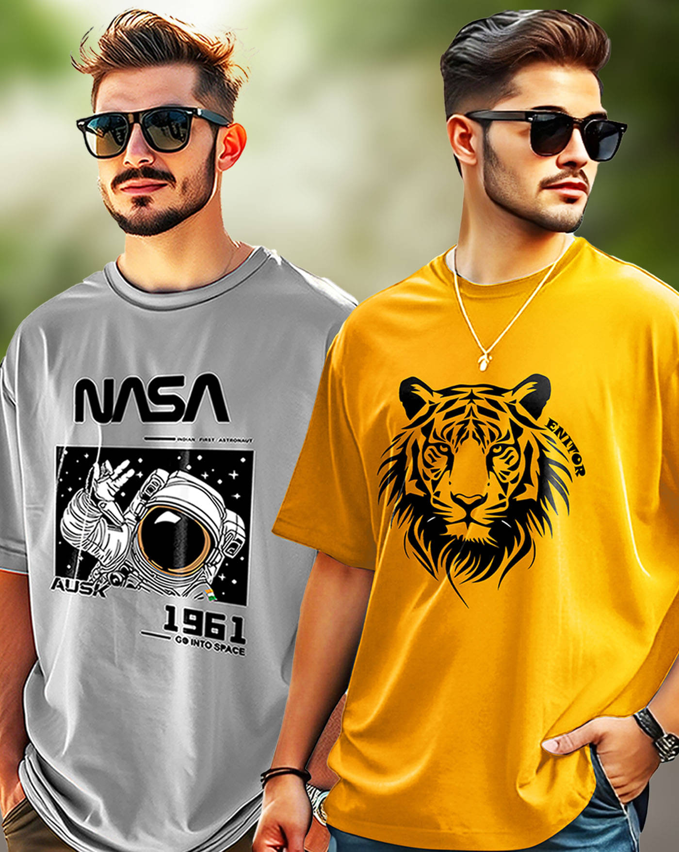     			AUSK Men Cotton Blend Oversized Fit Printed T-Shirt ( Mustard )