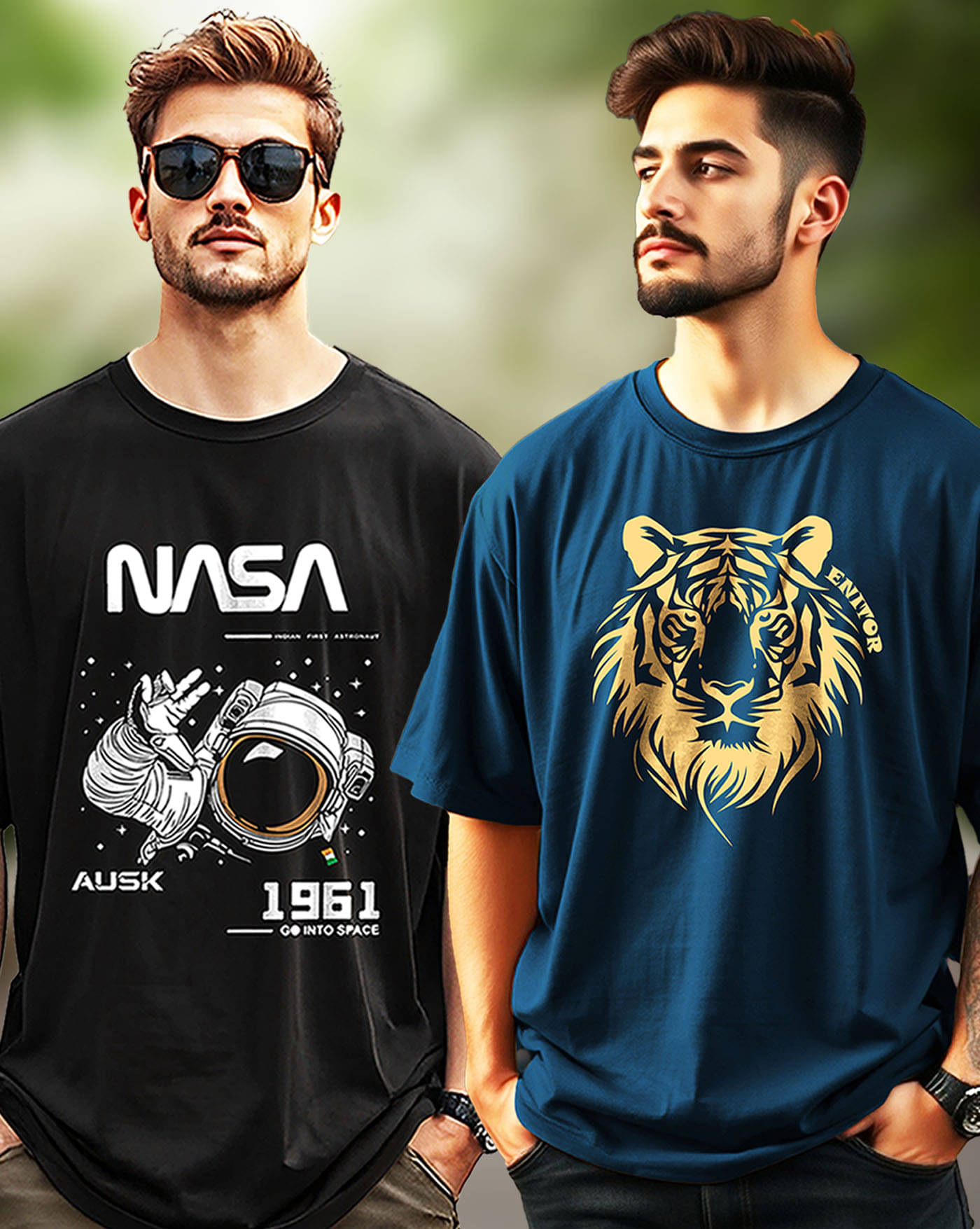     			AUSK Men Cotton Blend Oversized Fit Printed T-Shirt ( Teal )
