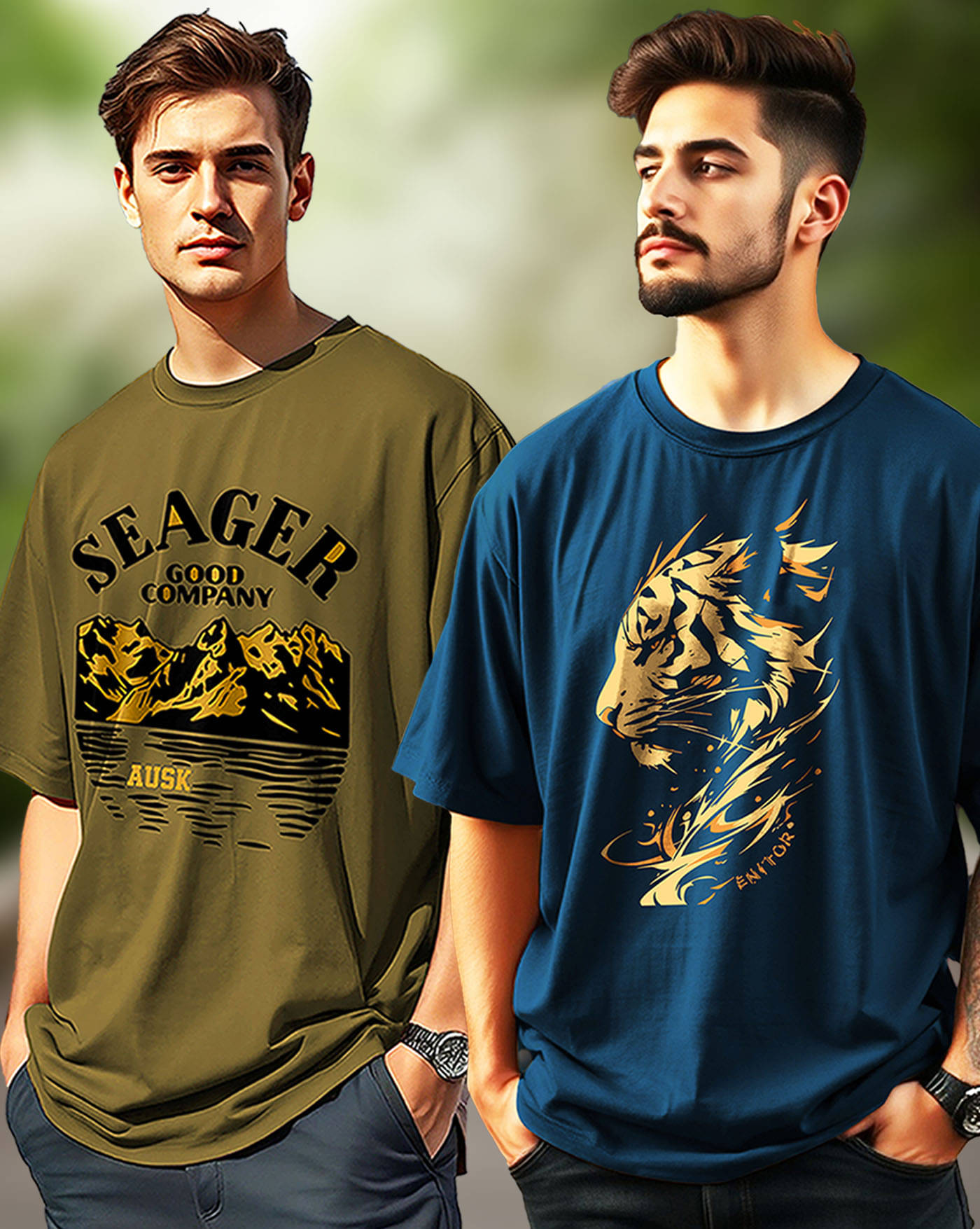     			AUSK Men Cotton Blend Oversized Fit Printed T-Shirt ( Teal )