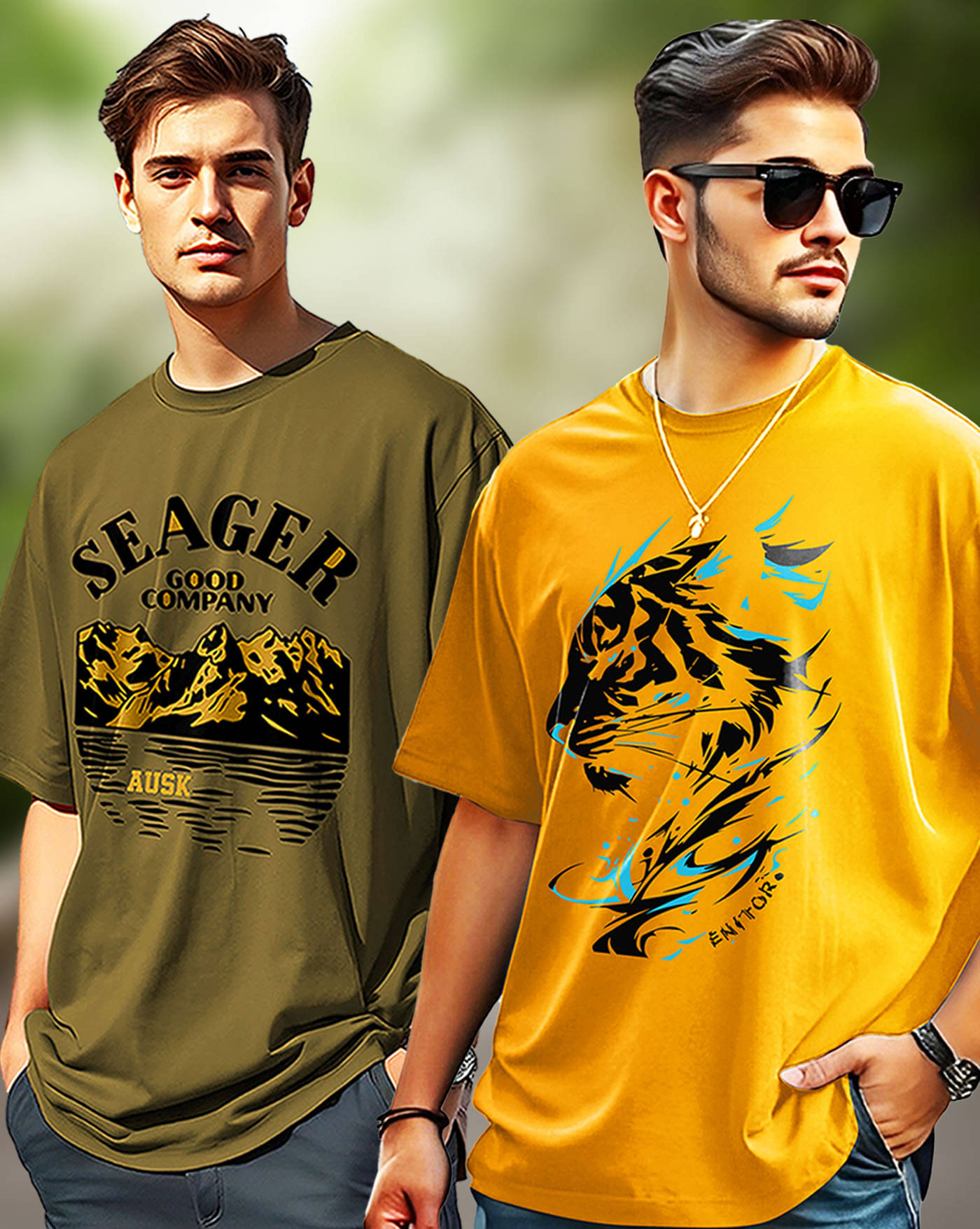 AUSK Men Cotton Blend Oversized Fit Printed T-Shirt ( Mustard ) AUSK Men Cotton Blend Oversized Fit Printed T-Shirt ( Mustard )