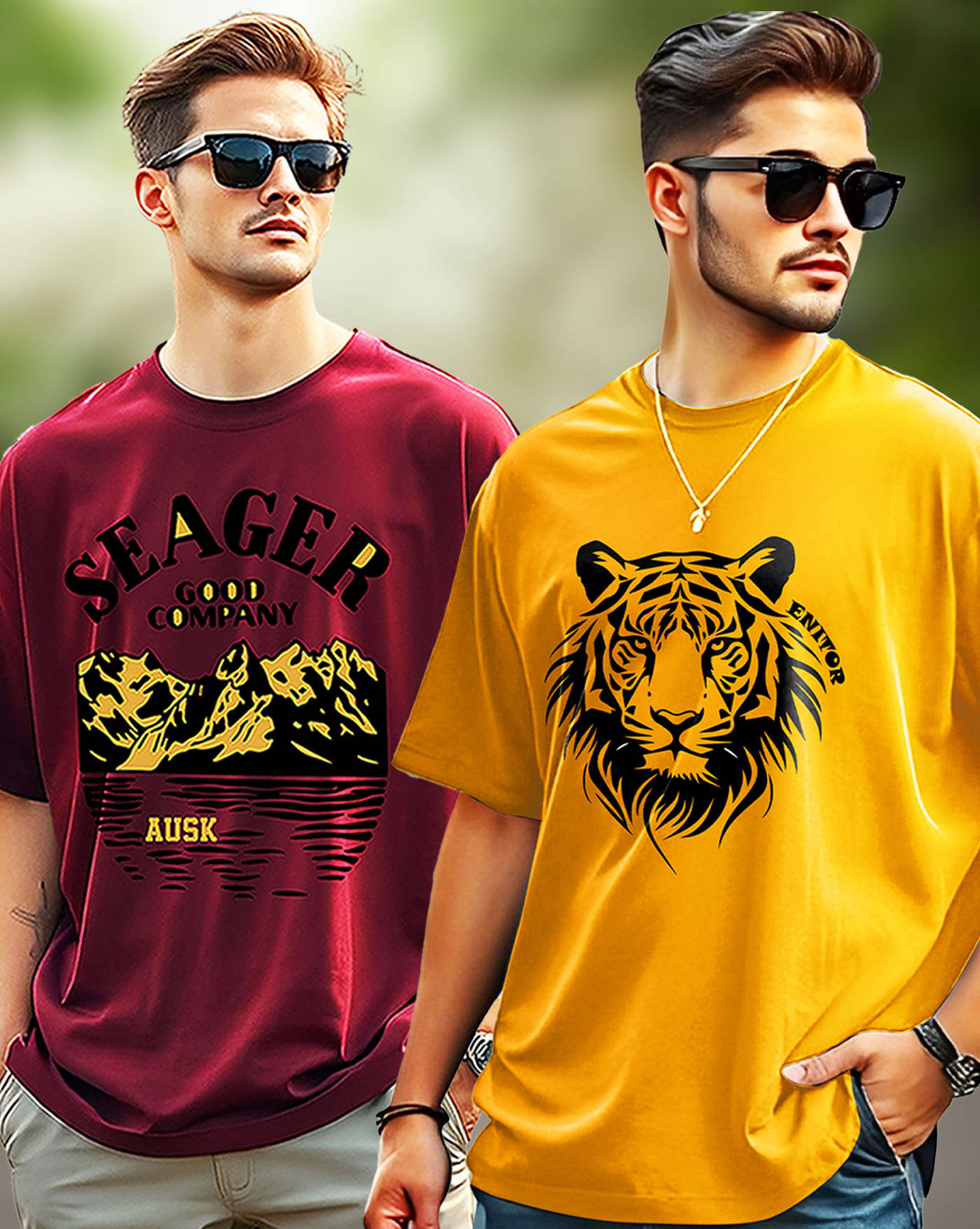 AUSK Men Cotton Blend Oversized Fit Printed T-Shirt ( Mustard )     			AUSK Men Cotton Blend Oversized Fit Printed T-Shirt ( Mustard )