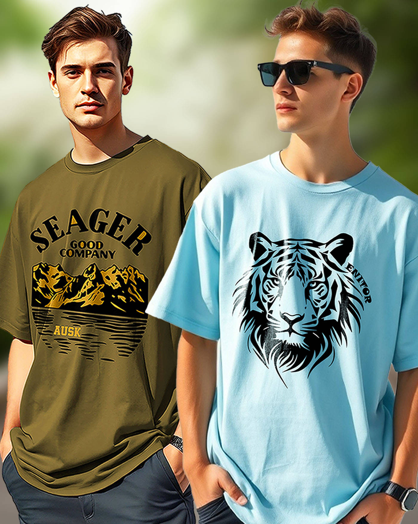     			AUSK Men Cotton Blend Oversized Fit Printed T-Shirt ( Aqua Blue )