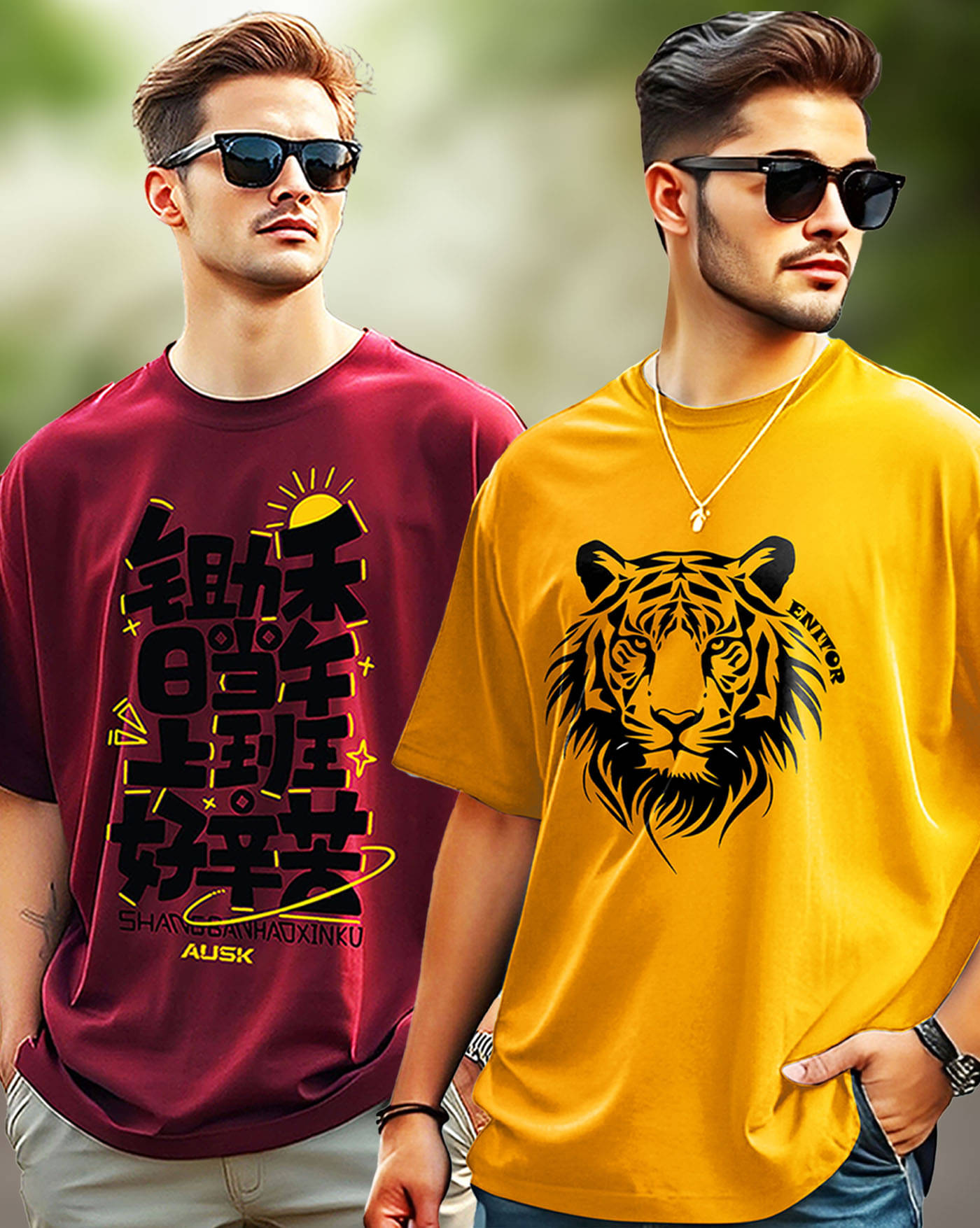 AUSK Men Cotton Blend Oversized Fit Printed T-Shirt ( Mustard )     			AUSK Men Cotton Blend Oversized Fit Printed T-Shirt ( Mustard )
