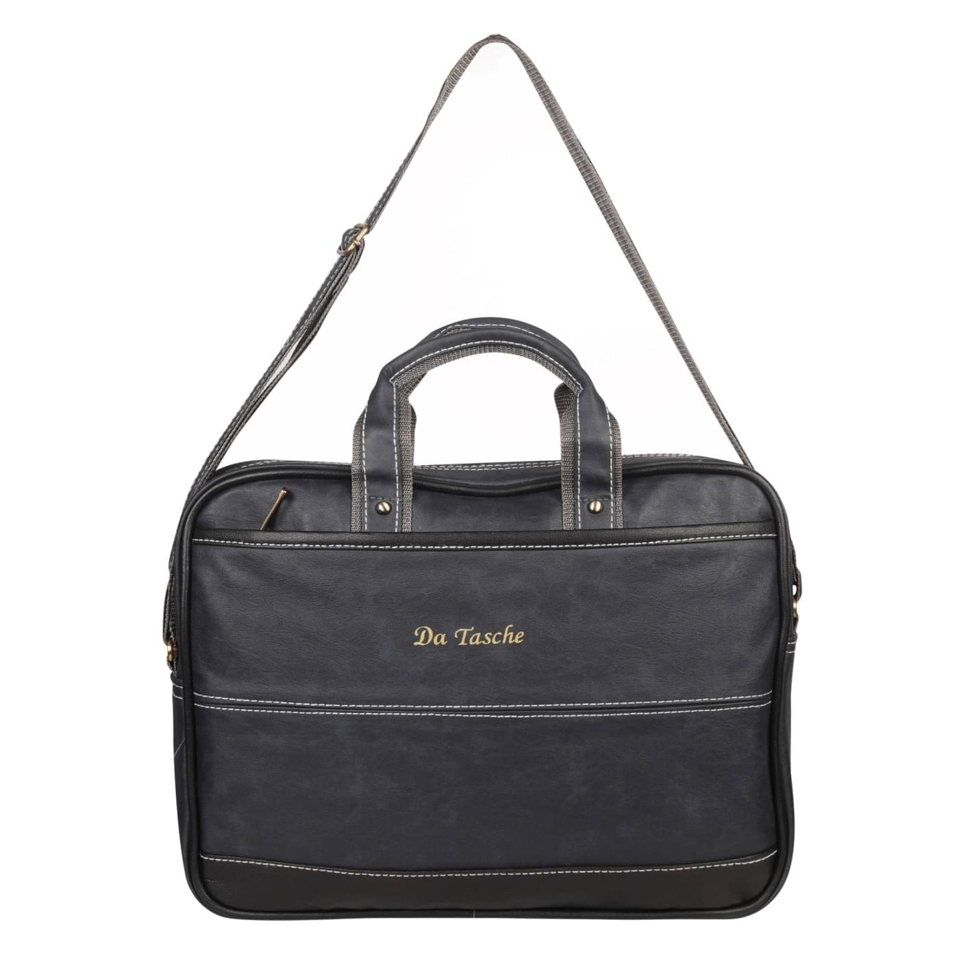     			Da Tasche Grey Faux Leather Office Bag