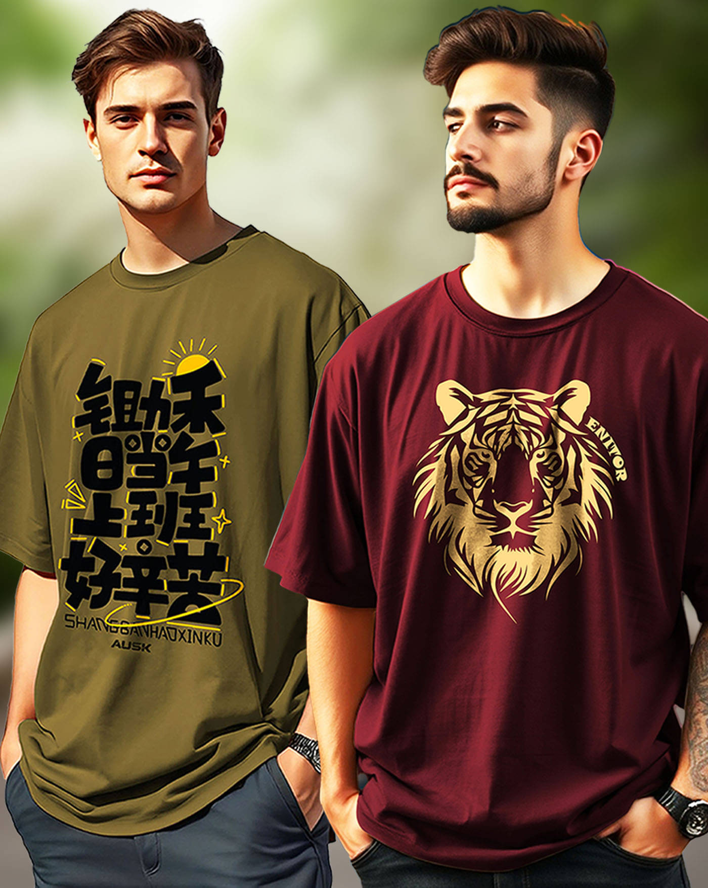 ENITOR Men Cotton Blend Oversized Fit Printed T-Shirt ( Maroon ) ENITOR Men Cotton Blend Oversized Fit Printed T-Shirt ( Maroon )