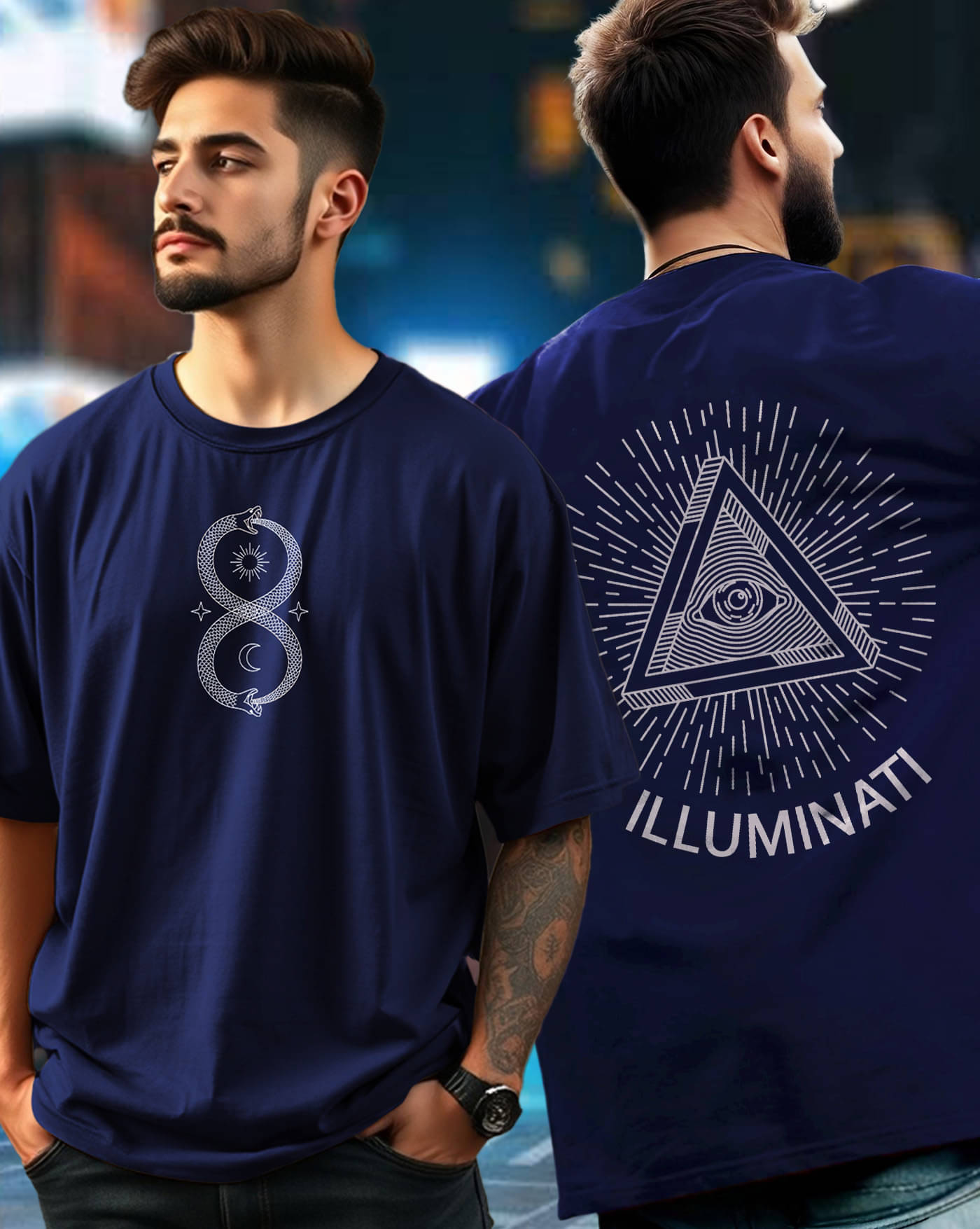     			ENITOR Men Cotton Blend Oversized Fit Printed T-Shirt ( Blue )