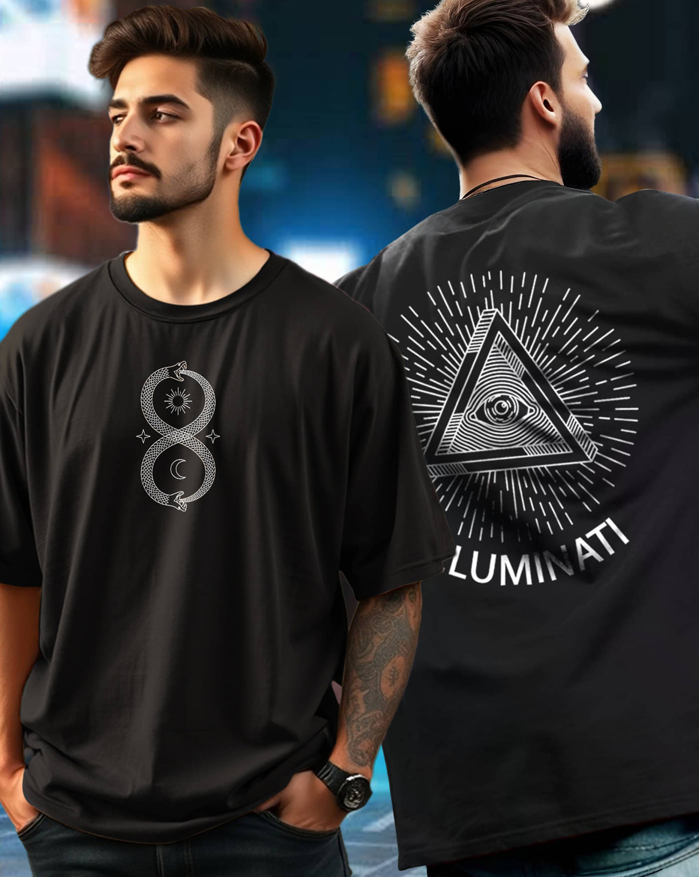 ENITOR Men Cotton Blend Oversized Fit Printed T-Shirt ( Black ) ENITOR Men Cotton Blend Oversized Fit Printed T-Shirt ( Black )