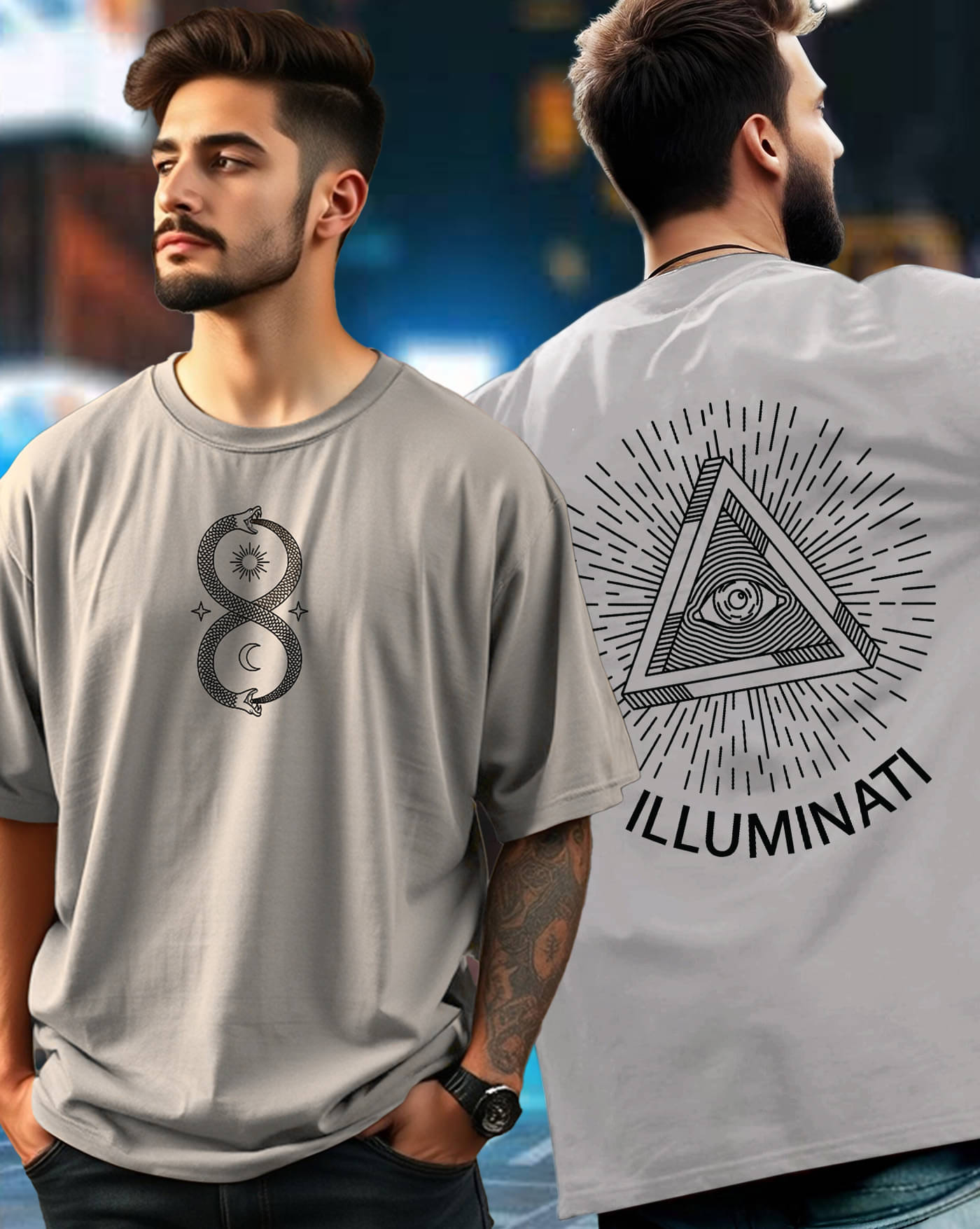 ENITOR Men Cotton Blend Oversized Fit Printed T-Shirt ( Grey ) ENITOR Men Cotton Blend Oversized Fit Printed T-Shirt ( Grey )