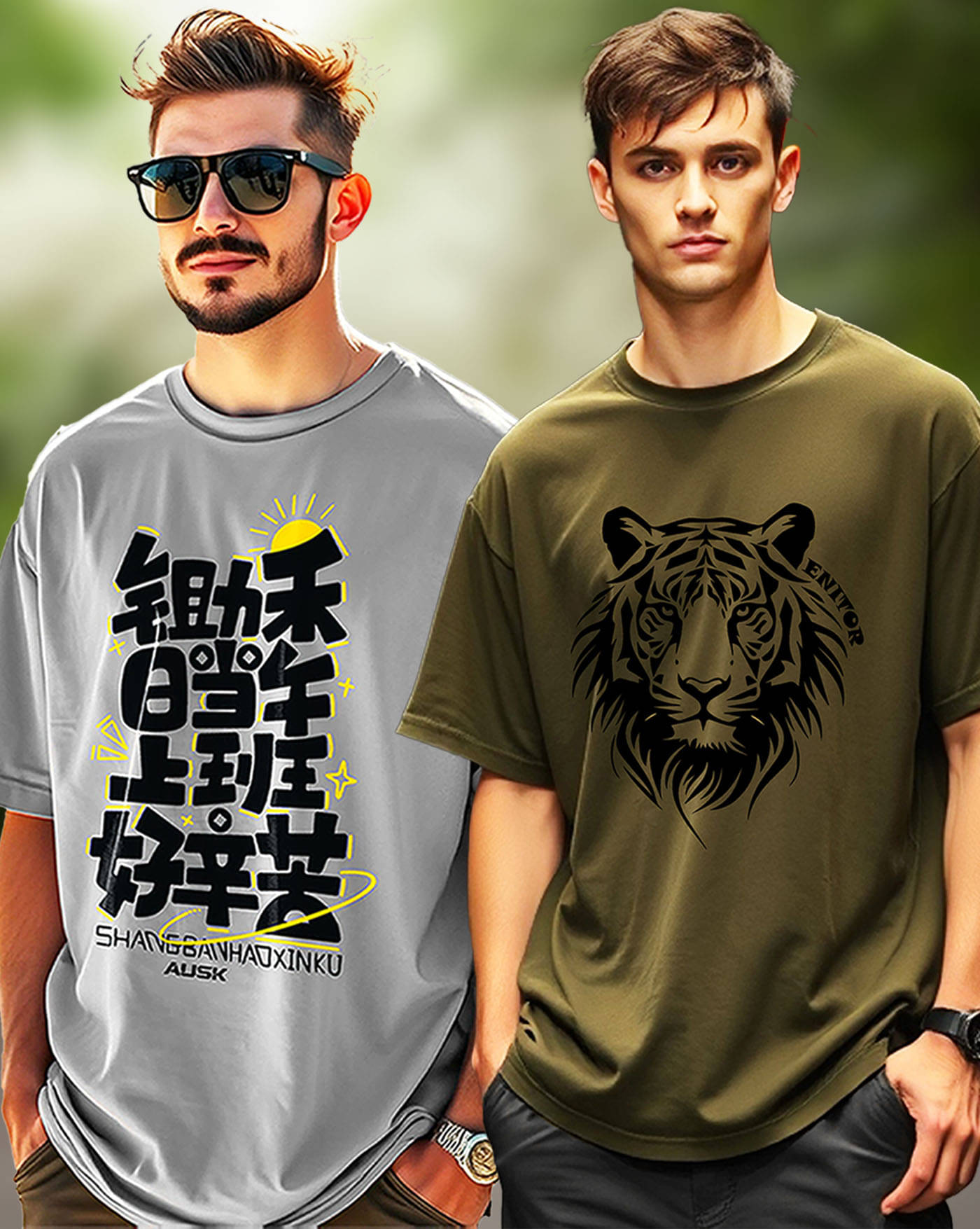 ENITOR Men Cotton Blend Oversized Fit Printed T-Shirt ( Green ) ENITOR Men Cotton Blend Oversized Fit Printed T-Shirt ( Green )