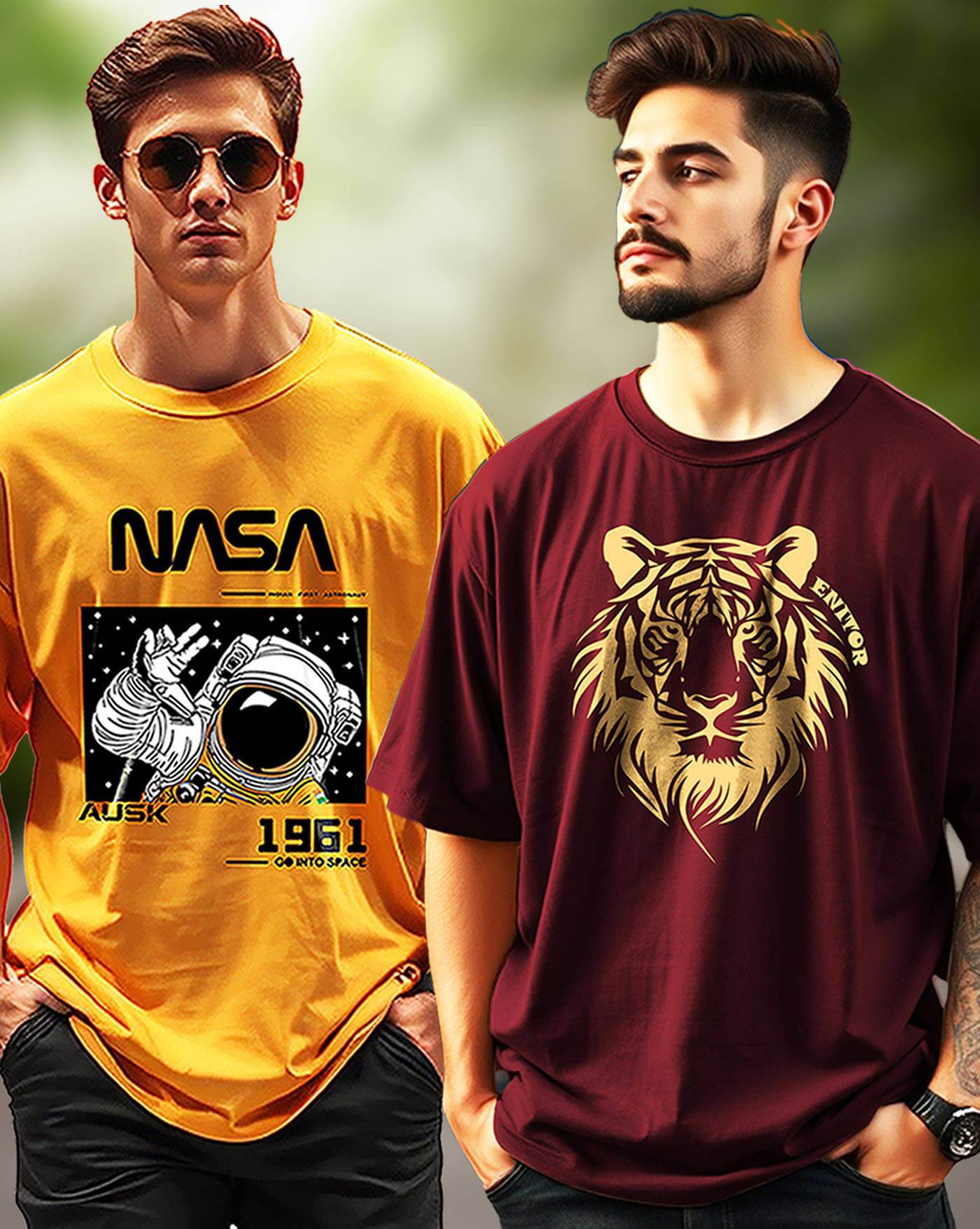     			ENITOR Men Cotton Blend Oversized Fit Printed T-Shirt ( Maroon )