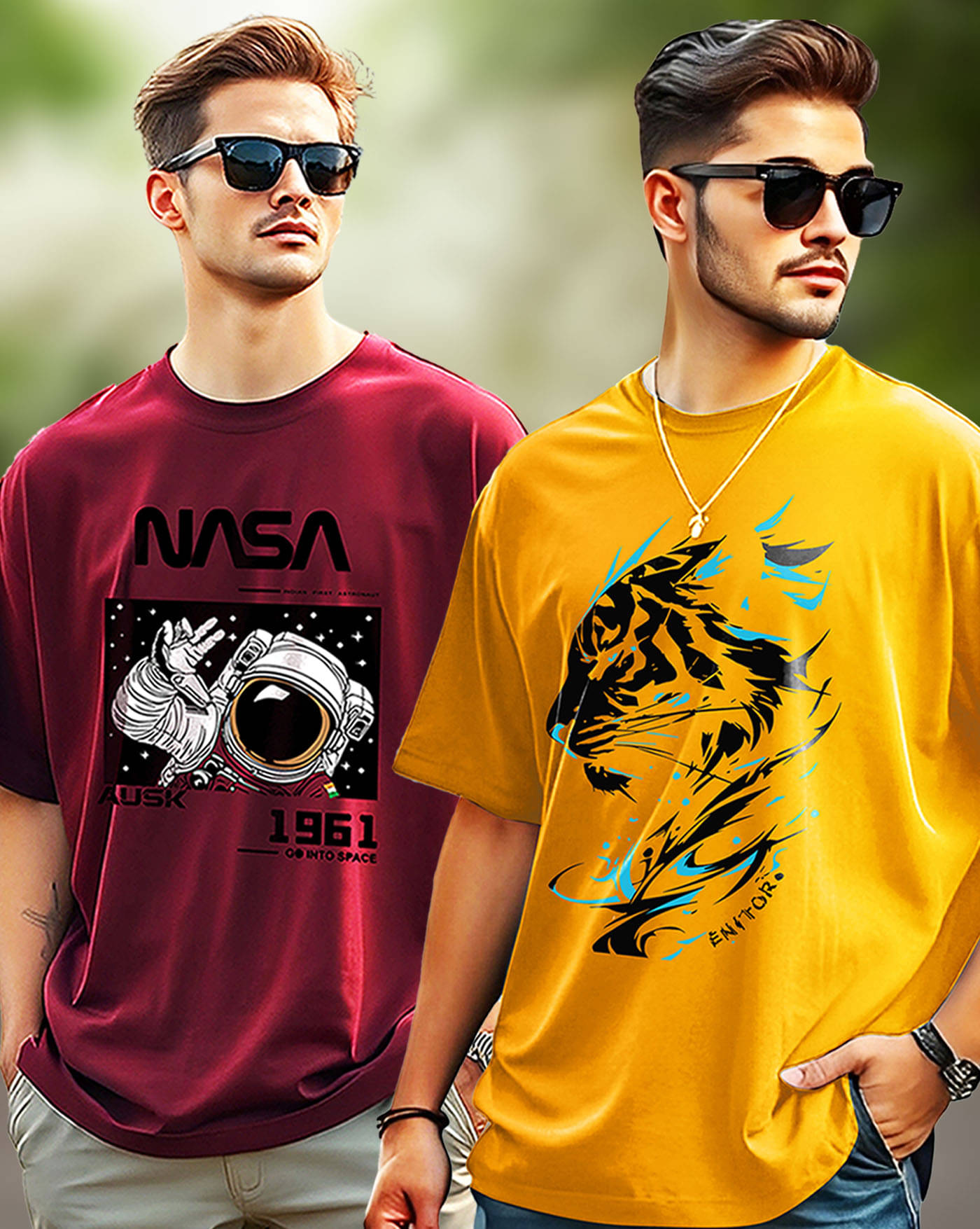 ENITOR Men Cotton Blend Oversized Fit Printed T-Shirt ( Mustard ) ENITOR Men Cotton Blend Oversized Fit Printed T-Shirt ( Mustard )
