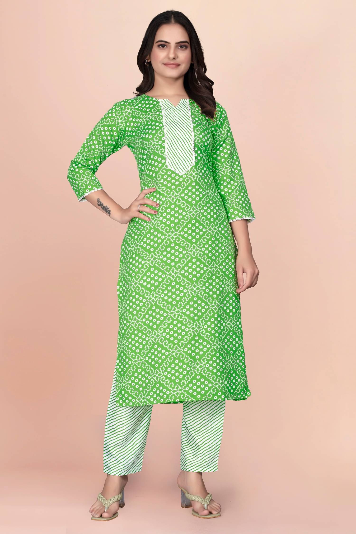 JULEE Women's Cotton Blend Printed Kurti With Pants ( Lime Green )     			JULEE Women's Cotton Blend Printed Kurti With Pants ( Lime Green )