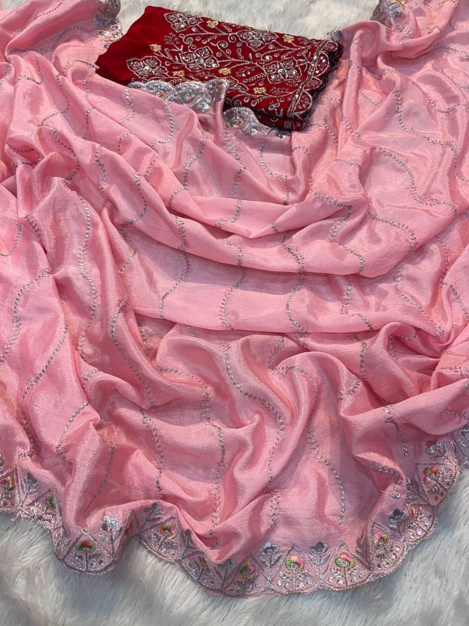 Maruti saree Chiffon Embroidered Saree With Unstitched Blouse Piece ( Pink ) Maruti saree Chiffon Embroidered Saree With Unstitched Blouse Piece ( Pink )