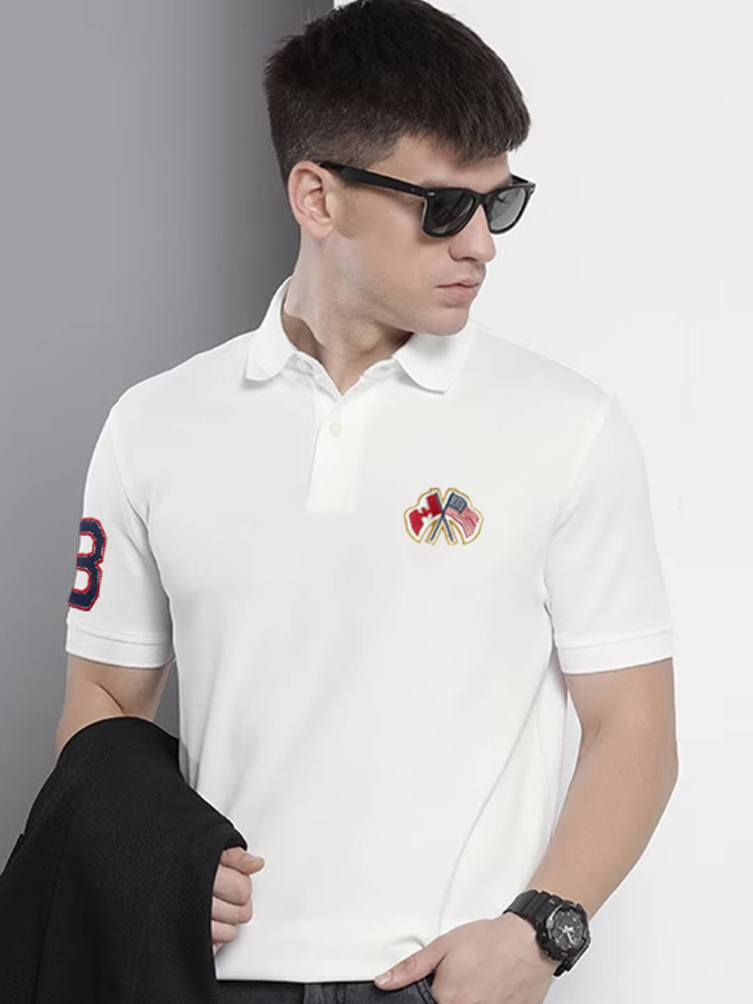     			Merriment Men Cotton Blend Regular Fit Solid Polo T Shirt ( White )