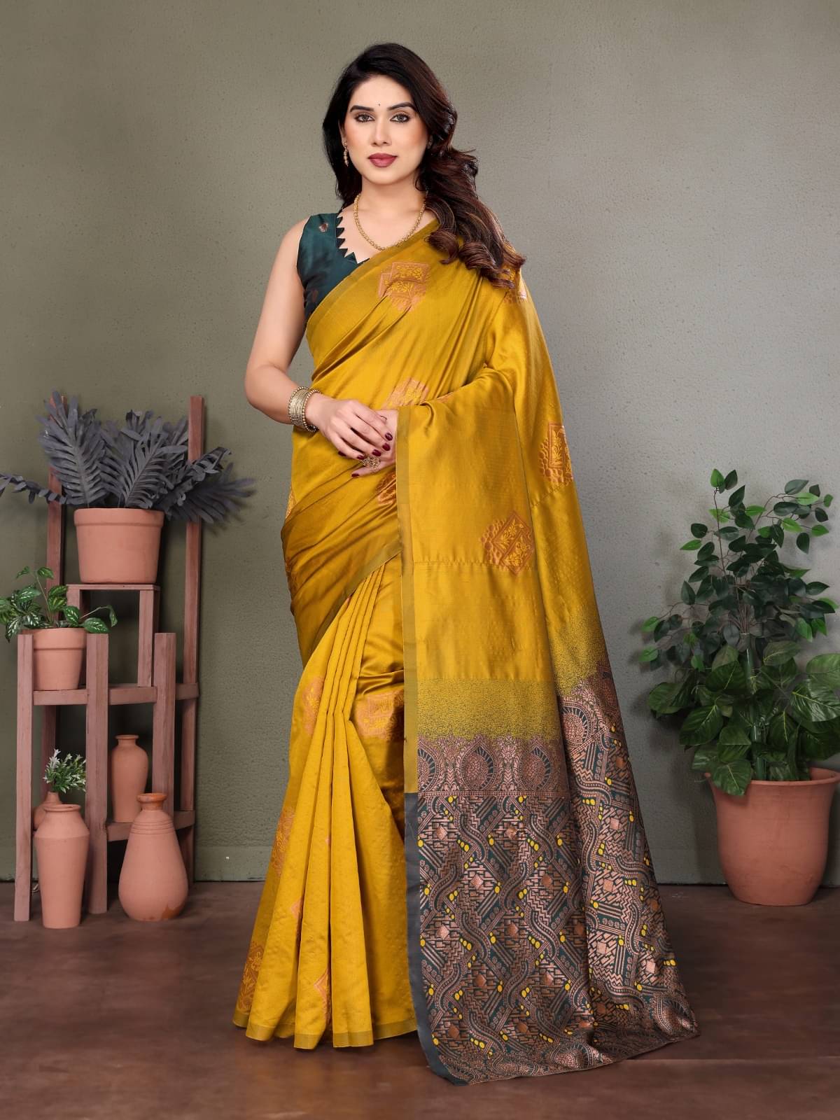 PEER STORE Banarasi Silk Woven Saree With Unstitched Blouse Piece ( Mustard ) PEER STORE Banarasi Silk Woven Saree With Unstitched Blouse Piece ( Mustard )