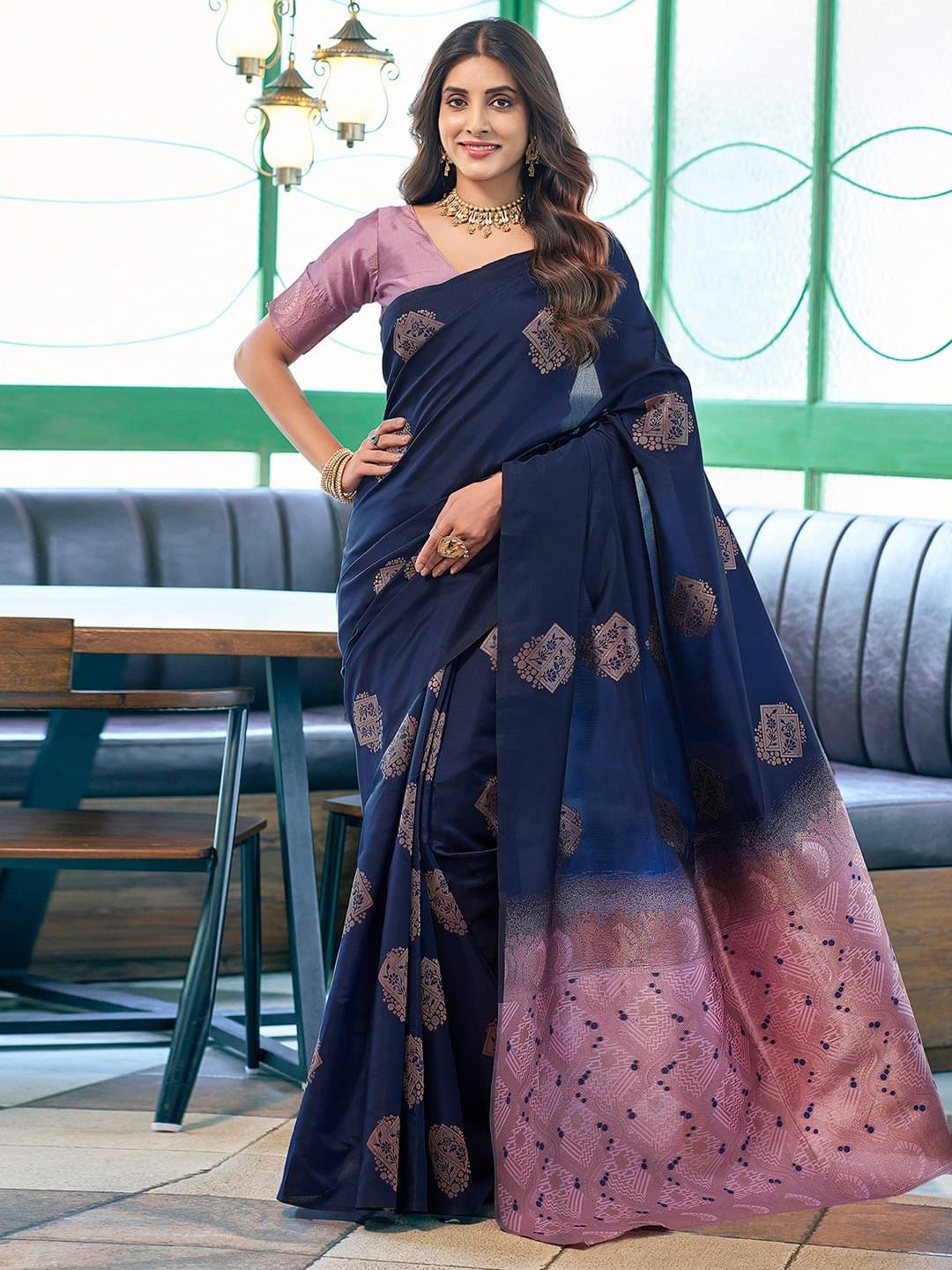 PEER STORE Banarasi Silk Woven Saree With Unstitched Blouse Piece ( Blue ) PEER STORE Banarasi Silk Woven Saree With Unstitched Blouse Piece ( Blue )