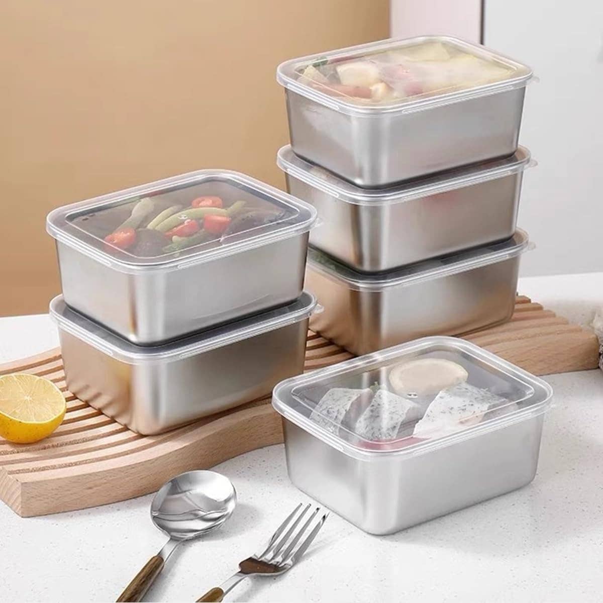 RAVISTRA FreshLock 550 Steel Silver Food Container ( Set of 6 )