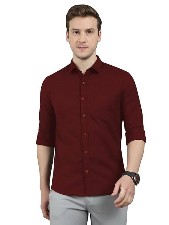 Reoutlook Cotton Blend Regular Fit Solids Full Sleeves Men's Casual Shirt - Maroon ( Pack of 1 ) Reoutlook Cotton Blend Regular Fit Solids Full Sleeves Men's Casual Shirt - Maroon ( Pack of 1 )
