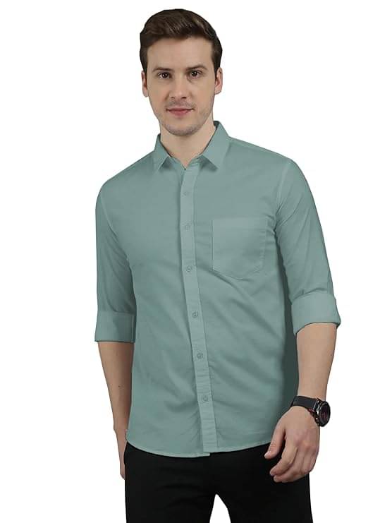 Reoutlook Cotton Blend Regular Fit Solids Full Sleeves Men's Casual Shirt - Light Green ( Pack of 1 ) Reoutlook Cotton Blend Regular Fit Solids Full Sleeves Men's Casual Shirt - Light Green ( Pack of 1 )