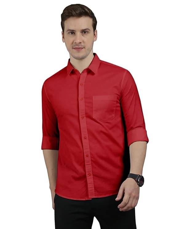     			Reoutlook Cotton Blend Regular Fit Solids Full Sleeves Men's Casual Shirt - Red ( Pack of 1 )