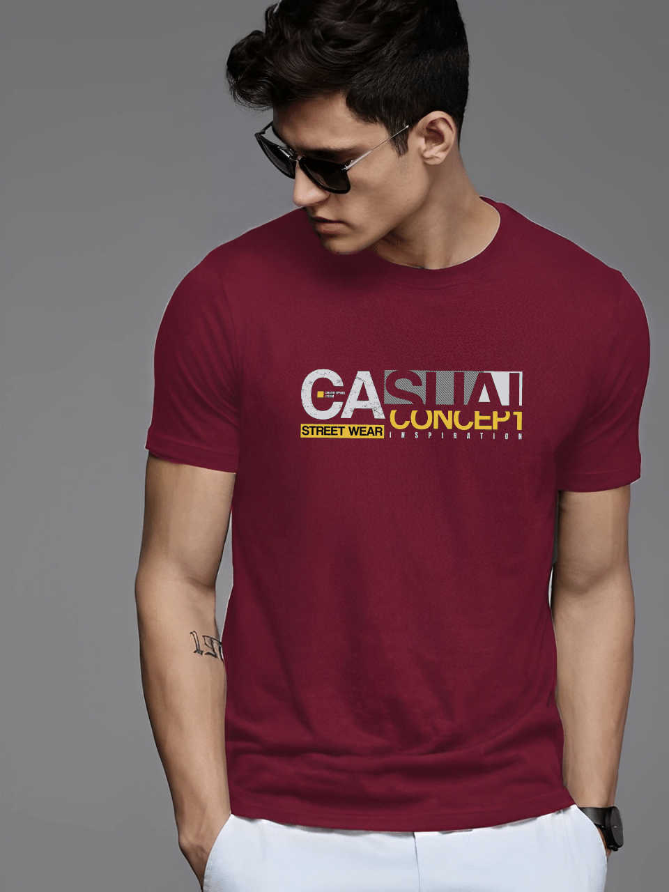 Reya Men Cotton Blend Regular Fit Printed T-Shirt ( Maroon )     			Reya Men Cotton Blend Regular Fit Printed T-Shirt ( Maroon )