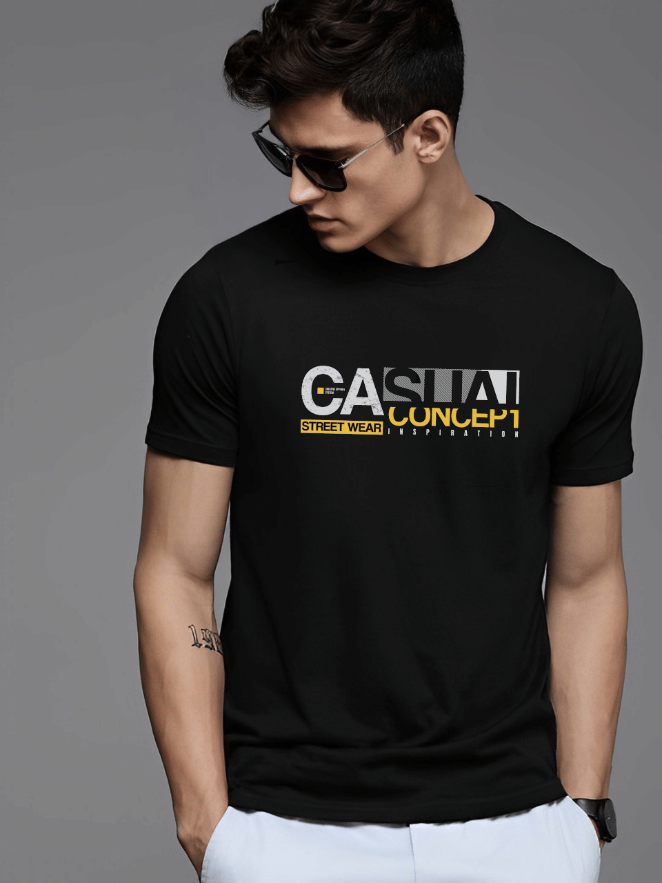Reya Men Cotton Blend Regular Fit Printed T-Shirt ( Black )