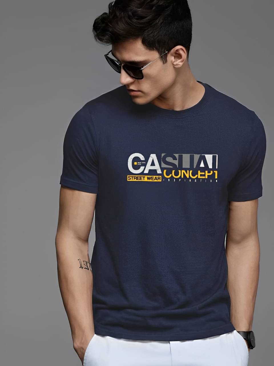 Reya Men Cotton Blend Regular Fit Printed T-Shirt ( Blue ) Reya Men Cotton Blend Regular Fit Printed T-Shirt ( Blue )
