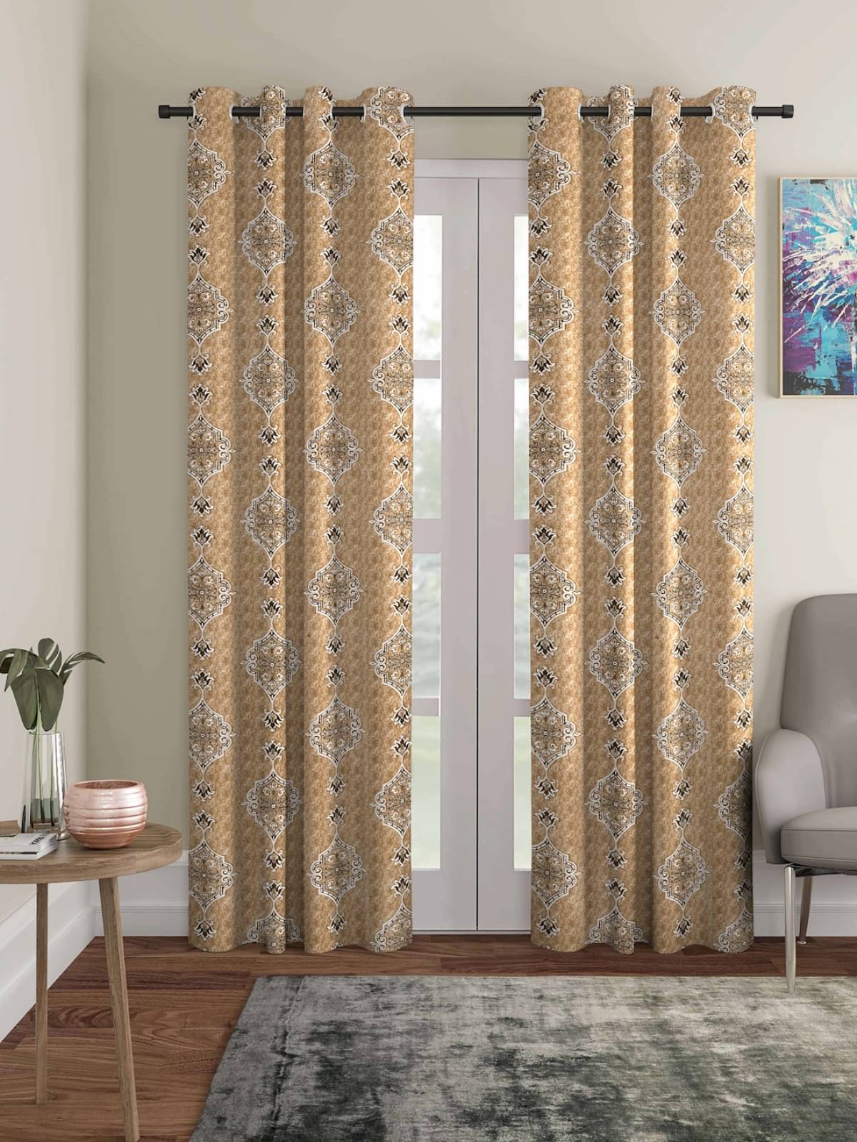     			Romee Ethnic Room Darkening Eyelet Curtain 9 ft ( Pack of 2 ) - Gold