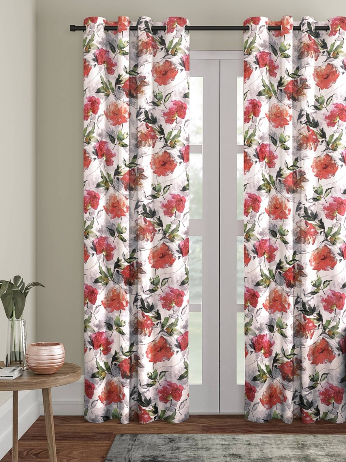     			Romee Floral Room Darkening Eyelet Curtain 7 ft ( Pack of 1 ) - Off White