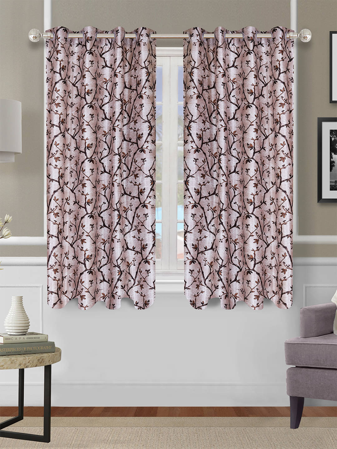     			Romee Floral Room Darkening Eyelet Curtain 5 ft ( Pack of 2 ) - Cream
