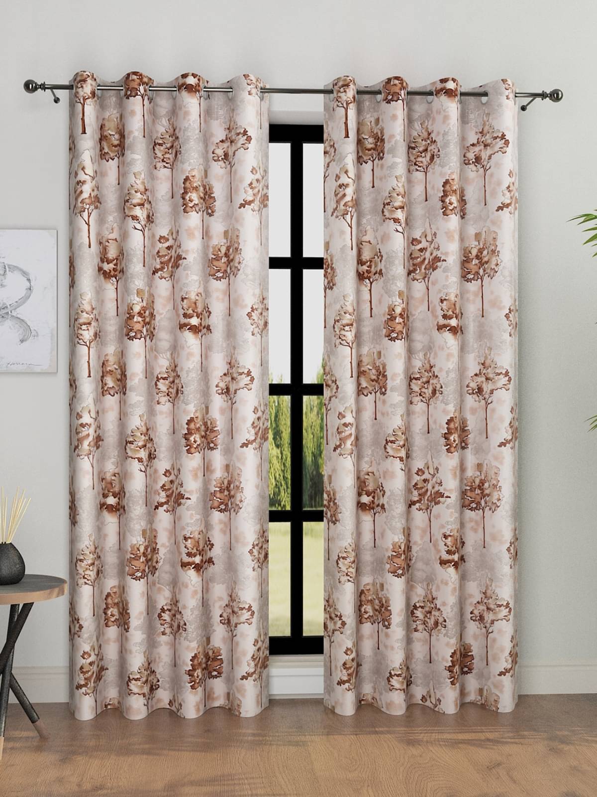     			Romee Floral Room Darkening Eyelet Curtain 7 ft ( Pack of 2 ) - Gold