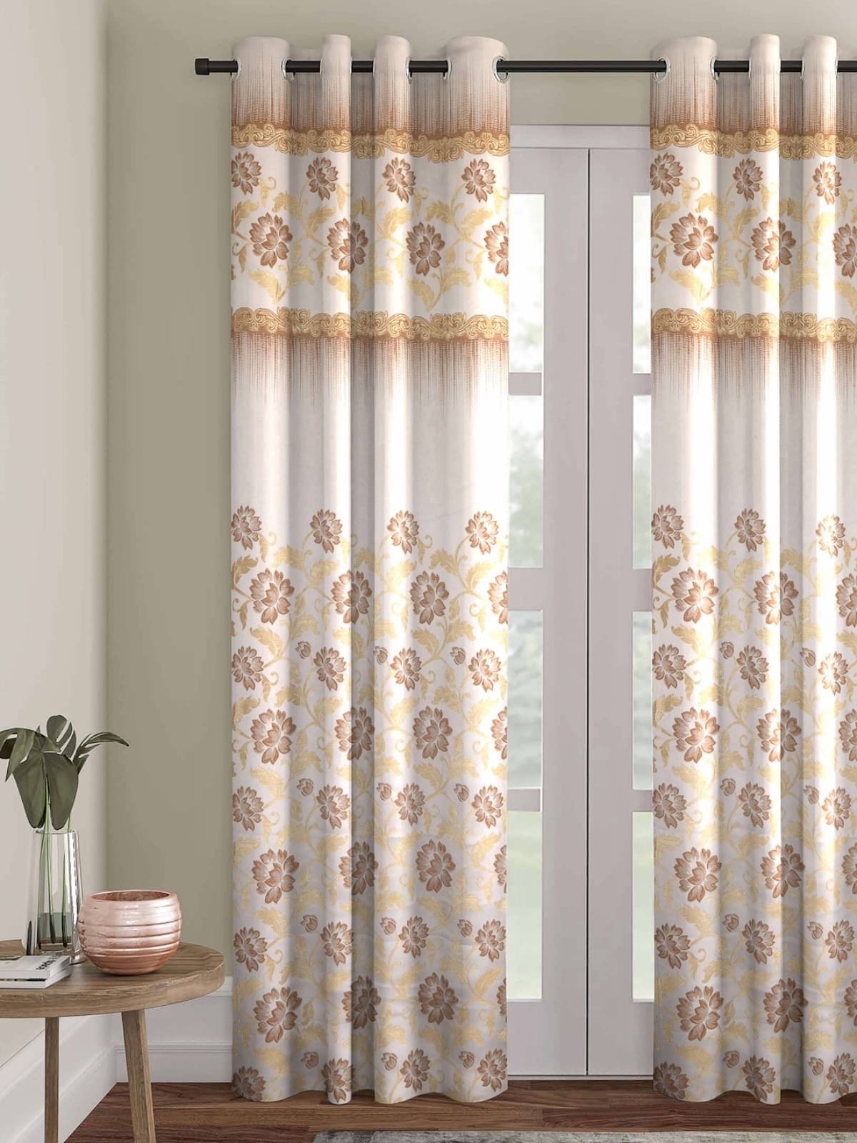 Romee Floral Room Darkening Eyelet Curtain 9 ft ( Pack of 1 ) - White Romee Floral Room Darkening Eyelet Curtain 9 ft ( Pack of 1 ) - White