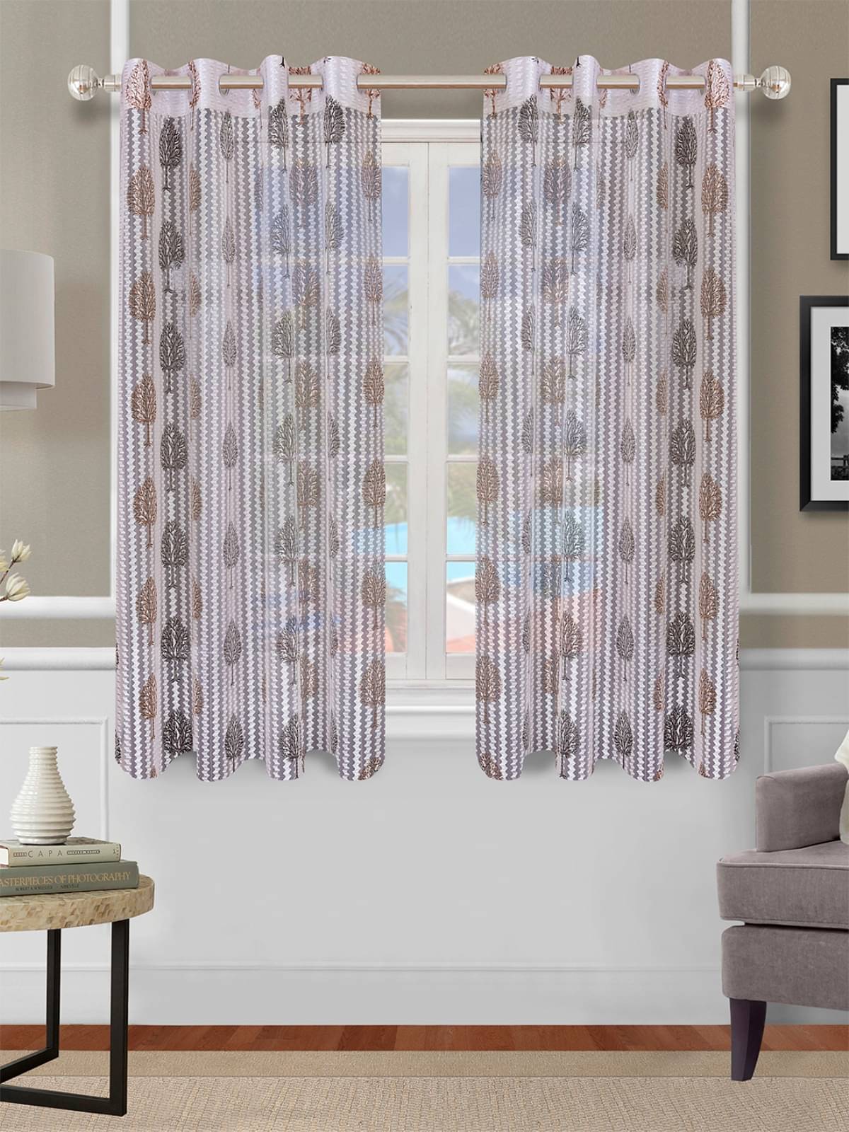     			Romee Floral Semi-Transparent Eyelet Curtain 5 ft ( Pack of 2 ) - Off White