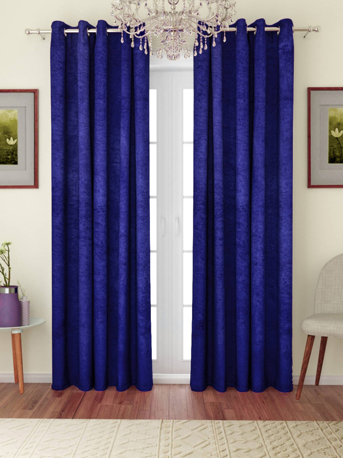     			Romee Solid Room Darkening Eyelet Curtain 7 ft ( Pack of 2 ) - Blue
