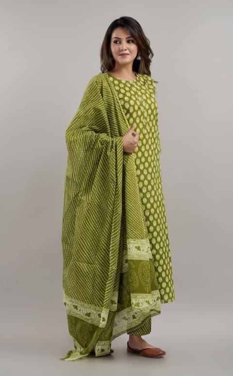SHUBH BY PARI Women's Cotton Printed Kurti With Pants ( Green ) SHUBH BY PARI Women's Cotton Printed Kurti With Pants ( Green )