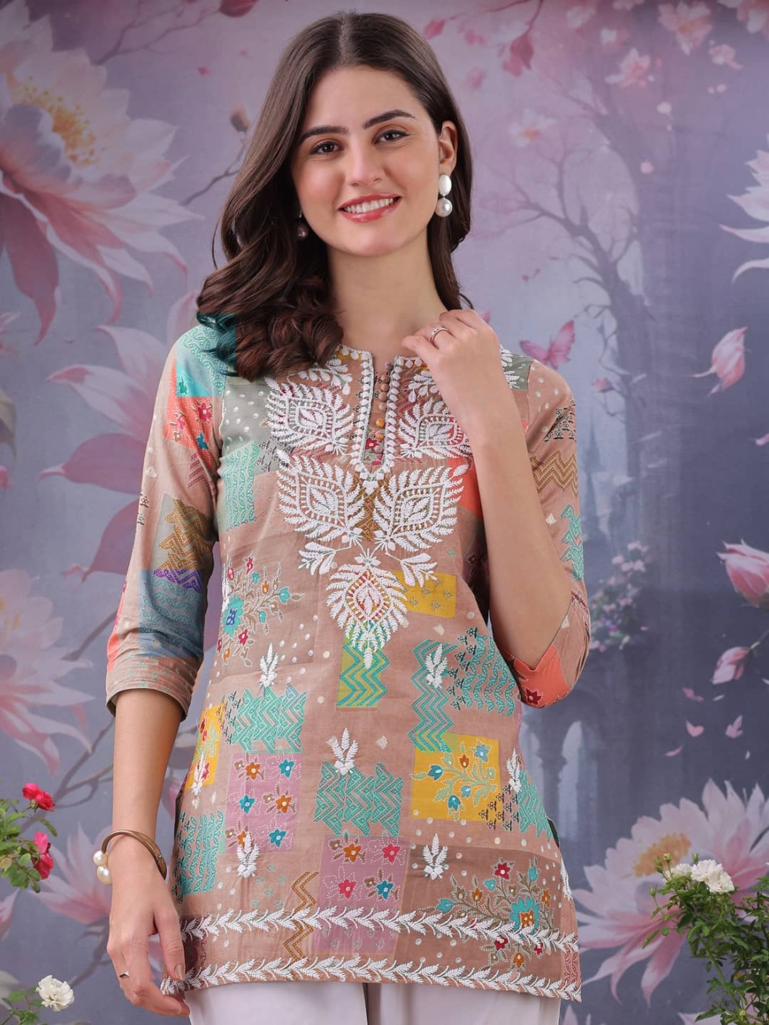 Sitaram Designer Women's Cotton Embroidered Straight Kurti - ( Peach ) - Kurtis, Tunics | Buy online on ZillyBuy