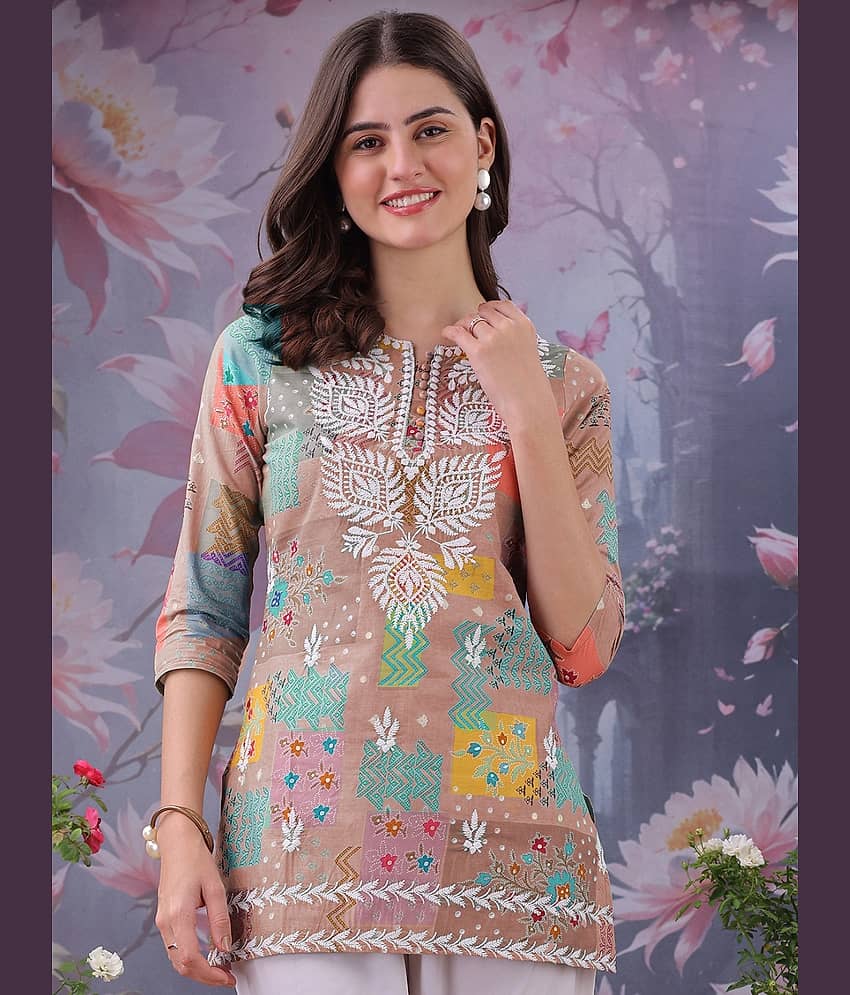 Sitaram Designer Women's Cotton Embroidered Straight Kurti - ( Peach ) - Kurtis, Tunics | Buy online on ZillyBuy