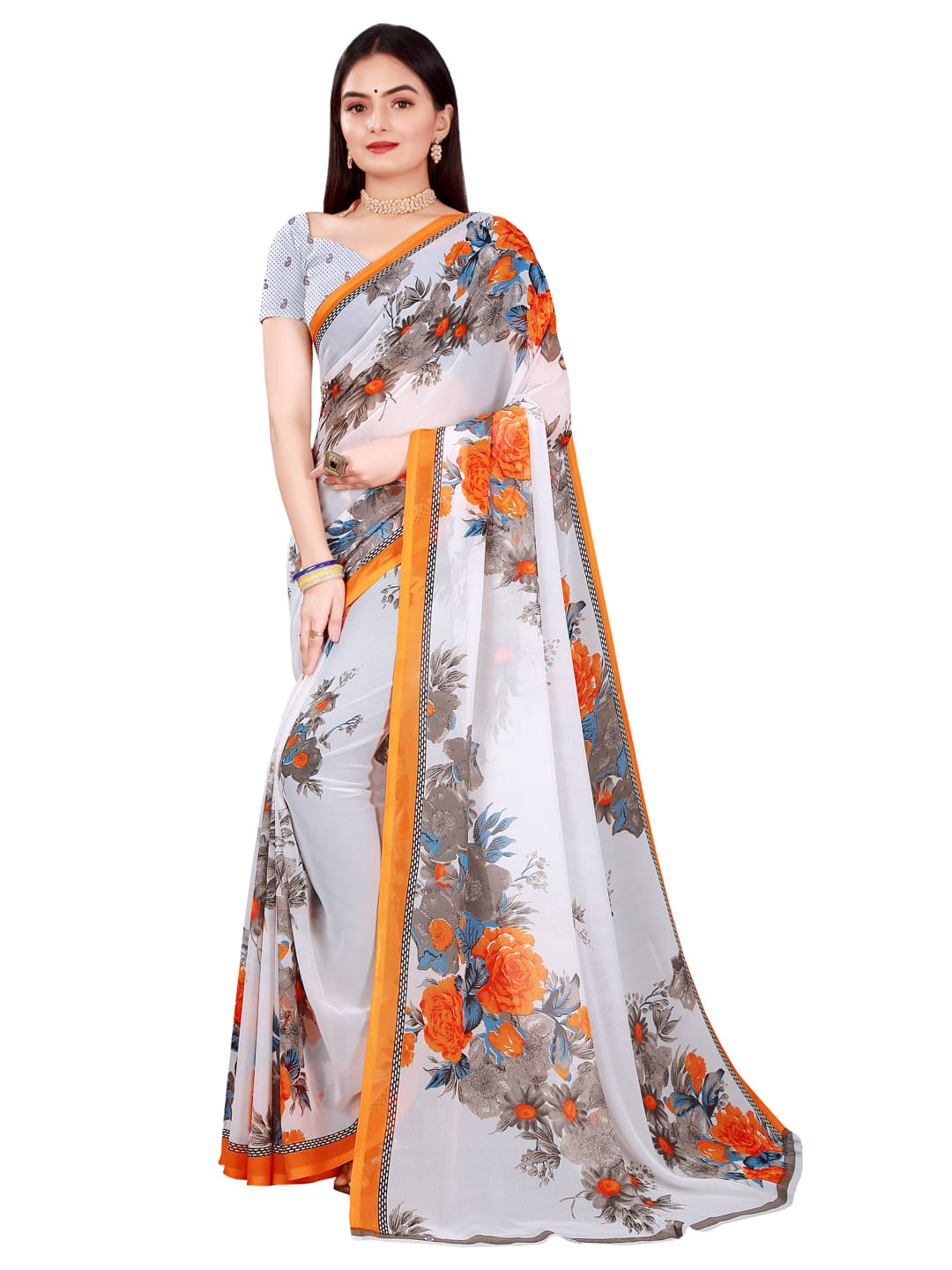 Suali Georgette Printed Saree With Unstitched Blouse Piece ( Peach ) Suali Georgette Printed Saree With Unstitched Blouse Piece ( Peach )