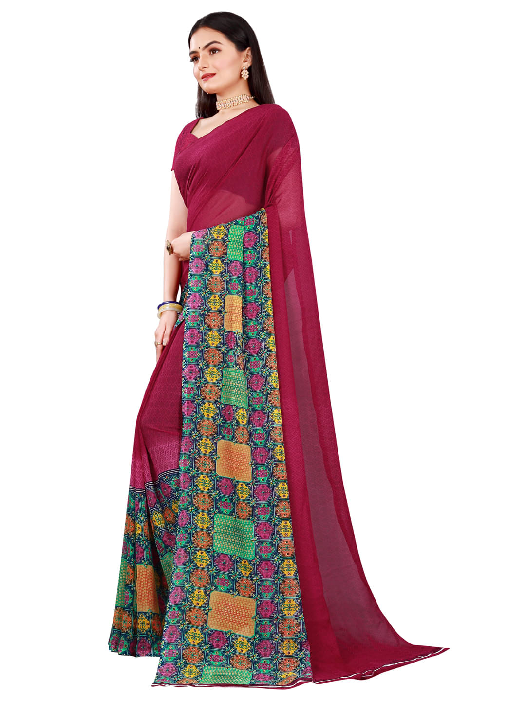 Suali Georgette Printed With Unstitched Blouse Piece ( Multicolor ) Suali Georgette Printed With Unstitched Blouse Piece ( Multicolor )
