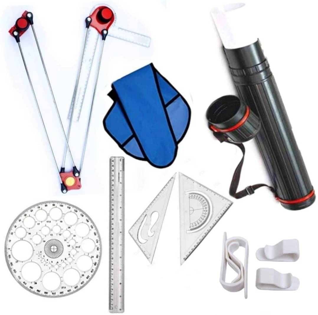     			Uttam Mini Drafter, Sheet Container Tube, Scale, Procircle, Set Square & Board Clips Drafting Kit (Pack of 8)